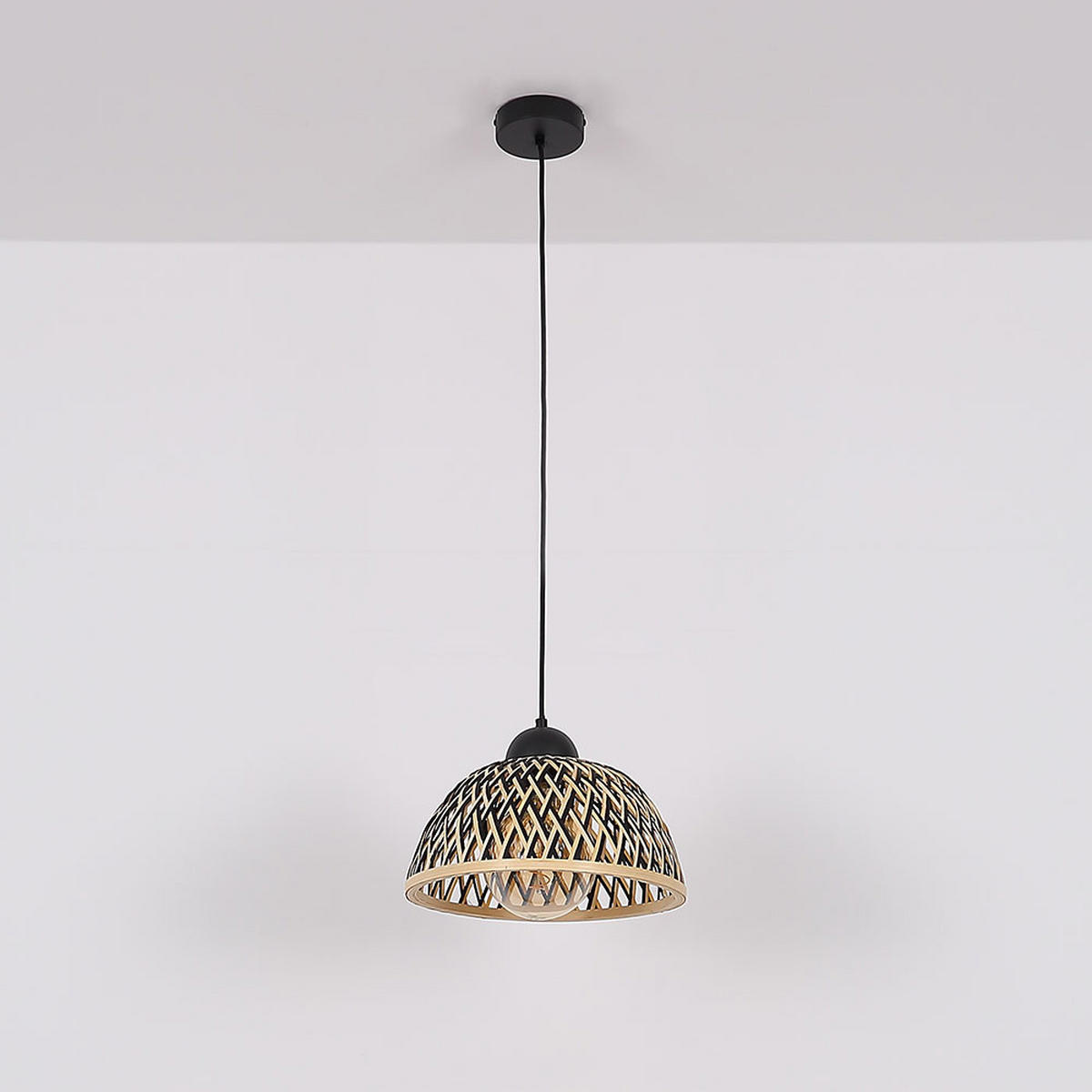 HÄNGELEUCHTE Metall Bambus schwarz - Schwarz, Holz (30/30/120cm) - Globo Lighting