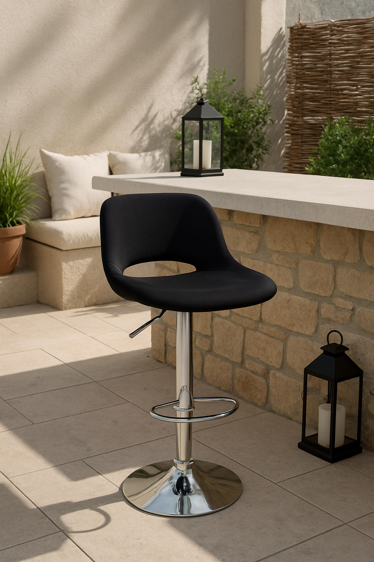 BARHOCKER Campus Samt chrom schwarz - Chromfarben/Schwarz, Textil/Metall (42/107/46cm) - TPFLiving