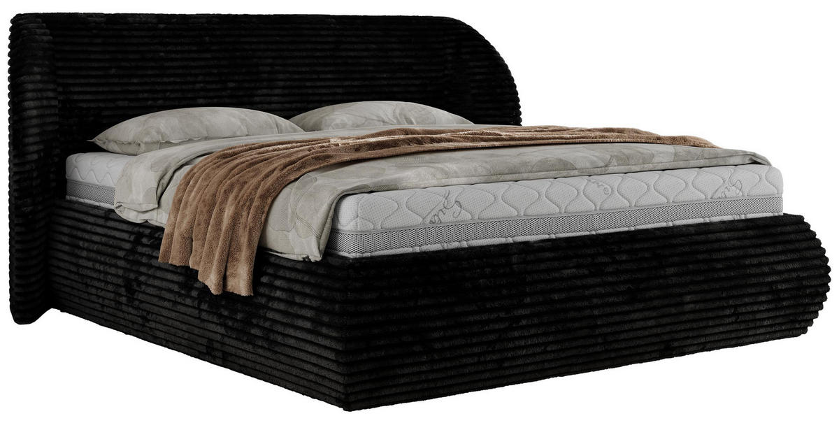 POLSTERBETT CAELA CLASSIC 200/200 - Schwarz Cord - VIRE LUX - Schwarz, Textil (200/200cm) - MKS