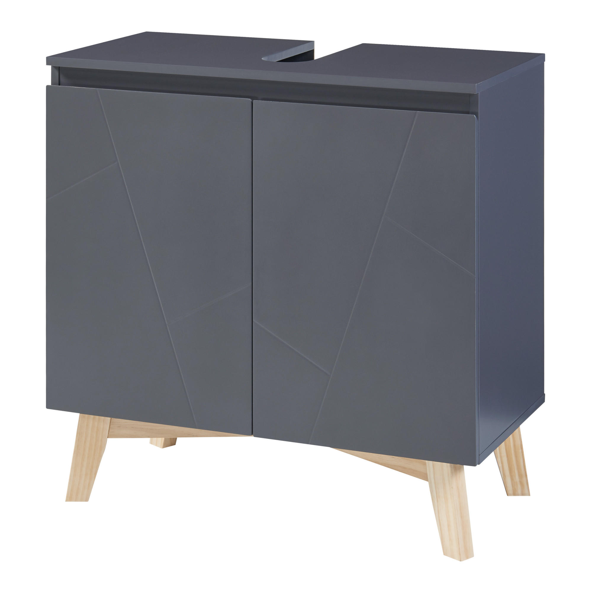 WASCHBECKENUNTERSCHRANK Overath - Naturfarben/Grau, Eichenholz/Holzwerkstoff (60/60/30cm) - [en.casa]