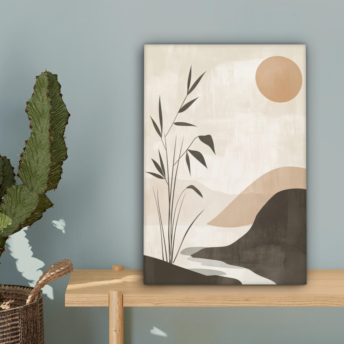 LEINWANDBILD Japandi - Landschaft - Beige Deko Wohnzimmer 20x30 cm - Cognac, Textil (20/30cm) - MuchoWow