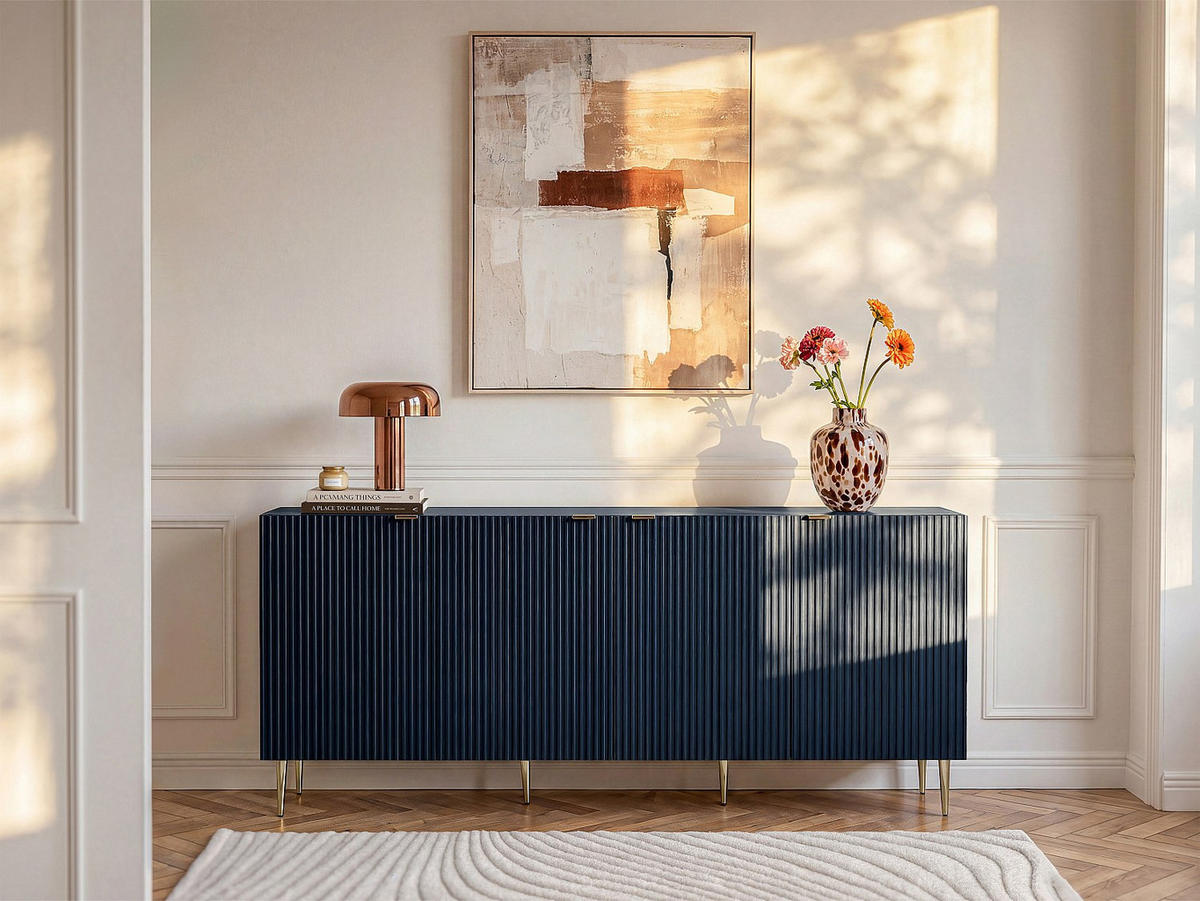 SIDEBOARD - 190 cm x 45 cm - Holz, Platte - Marineblau - YESINIA - Dunkelblau, Holz (190/80/45cm) - Vente-Unique
