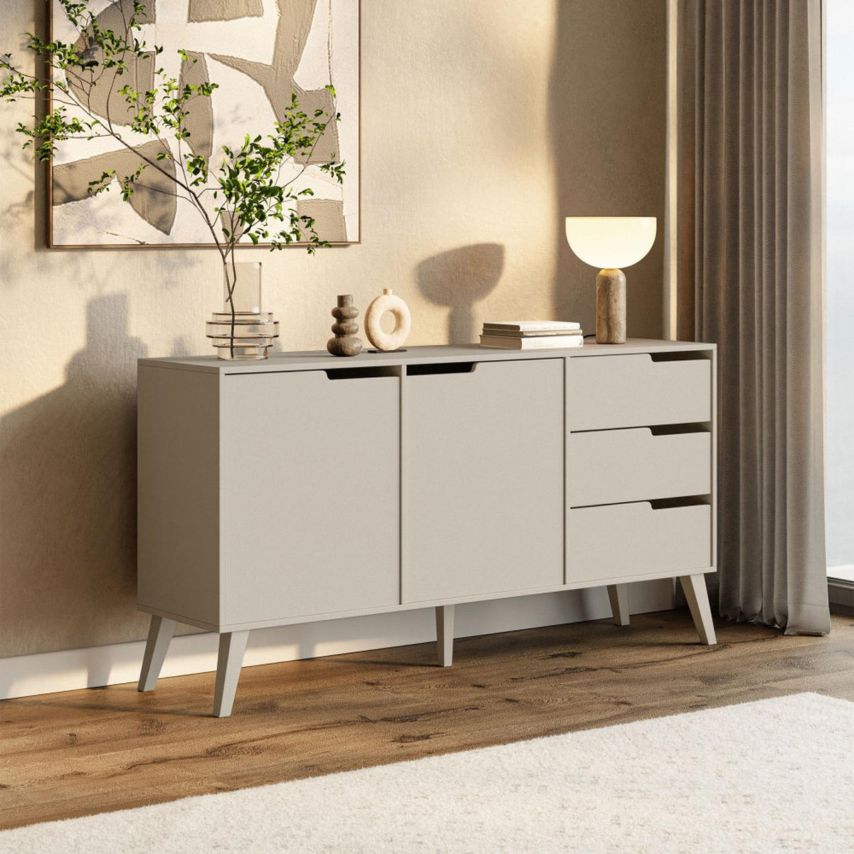 KOMMODE Norel mit 3 Schubalden und 2 Türen, Kaschmir - Kaschmir, Holz/Holzwerkstoff (160/80/40cm) - Beautysofa