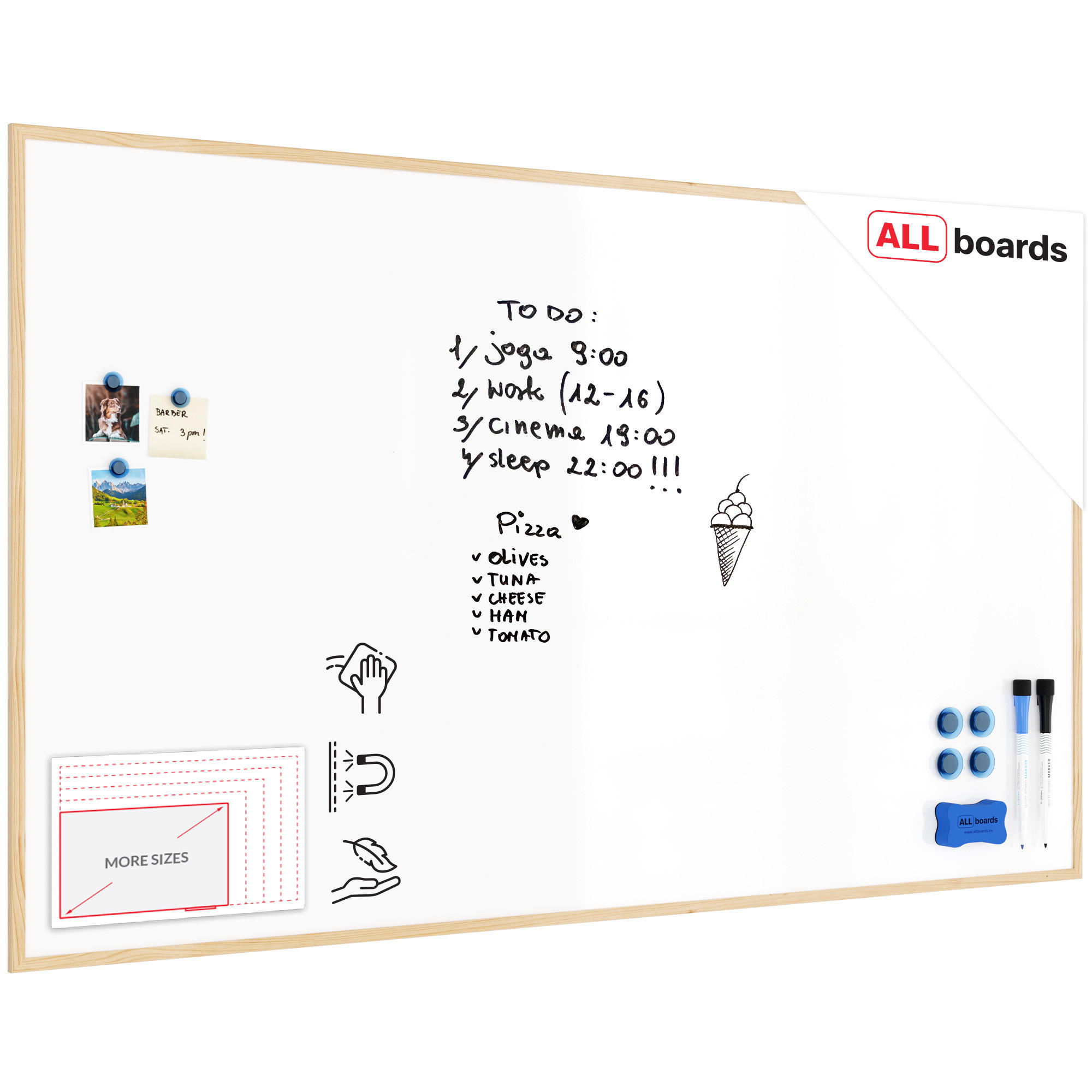 MAGNETISCHES Whiteboard mit Naturholzrahmen 200x120cm - Weiß, Metall (200/120/1.8cm) - ALLboards