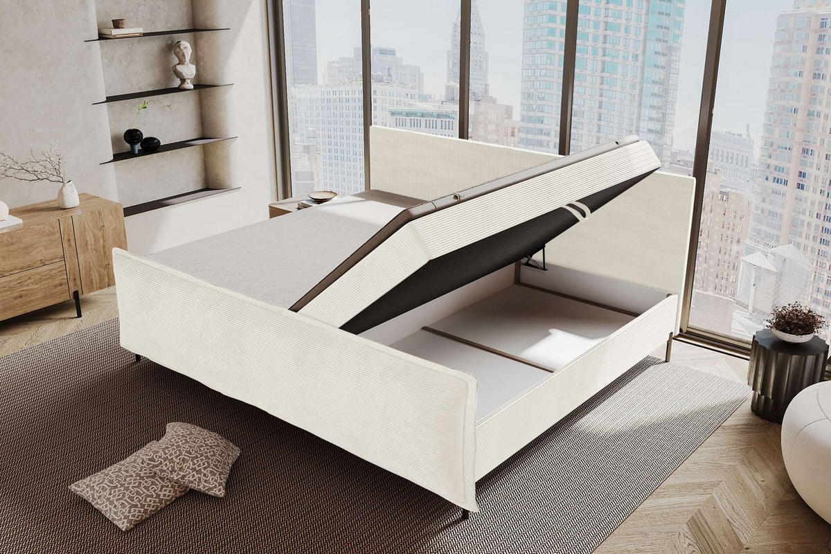 FAMILIENBETT BOXSPRINGBETT VERO PLUS Cordstoff Creme 240/200 cm - Creme/Schwarz, Holzwerkstoff/Textil (240/200cm) - 99rooms