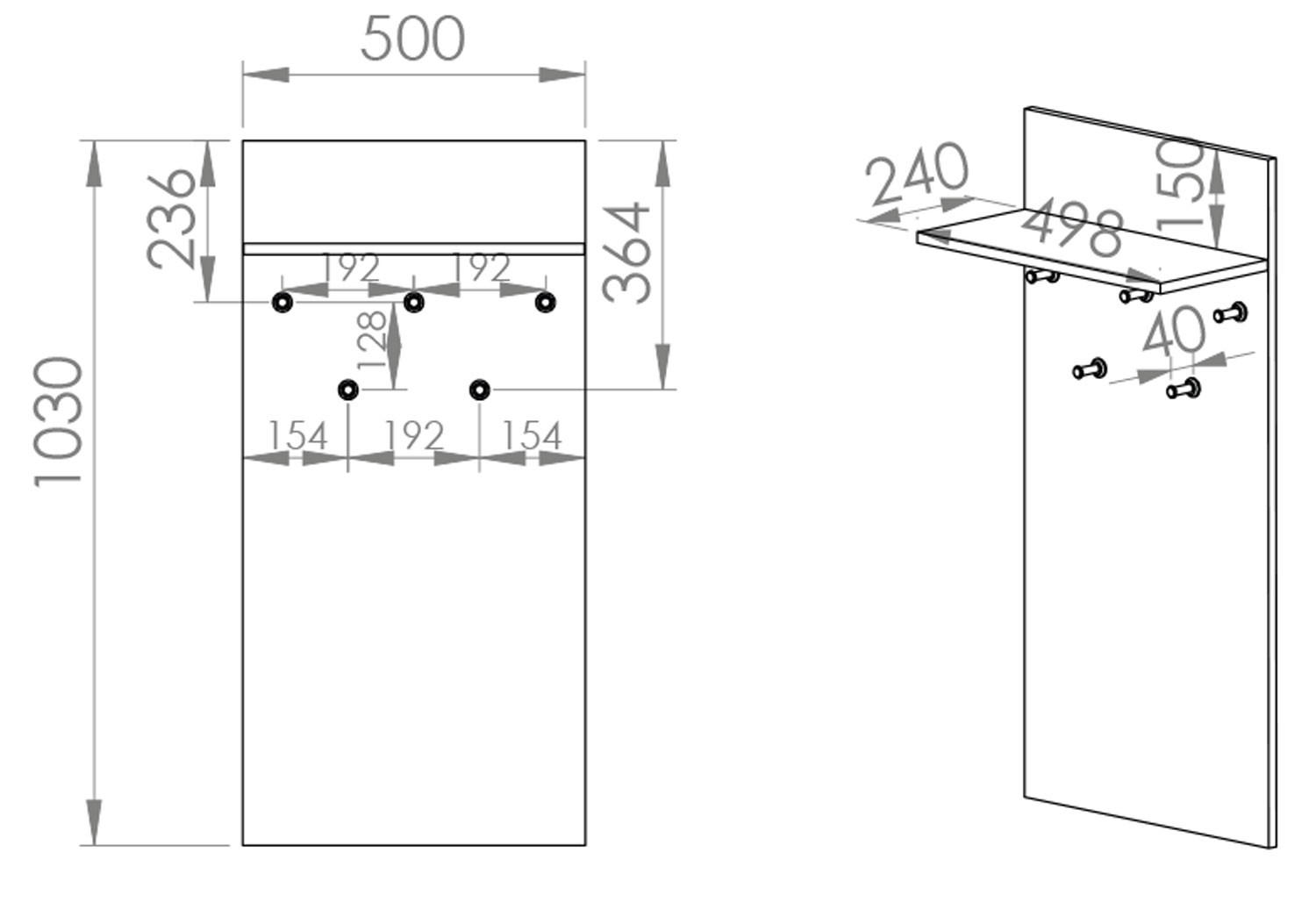 GARDEROBENPANEEL Caro Sonoma Eiche hell 50 / 24 / 103cm - Braun, Holz/Holzwerkstoff (50/103/24cm) - Feldmann-Wohnen