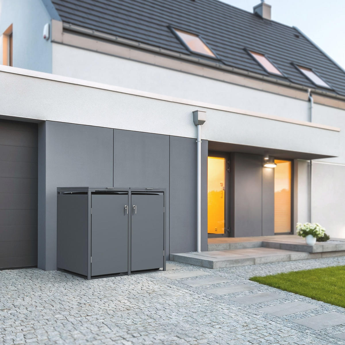 MÜLLTONNENBOX 4er Anthrazit - Anthrazit, Metall (80/116.3/264cm) - ML-DESIGN