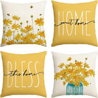 KISSENHÜLLE 4er Set, Blume Biene, Leinen, Cozy Home, 45x45cm - Gelb, Textil (45/45cm) - Weltevree