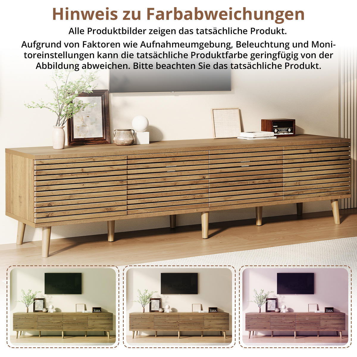 TV-SCHRANK 180/40/46 cm Natürlich mit 4 Türen und Kabeldurchführung - Naturfarben, Holzwerkstoff (180/46/40cm) - Oxeza
