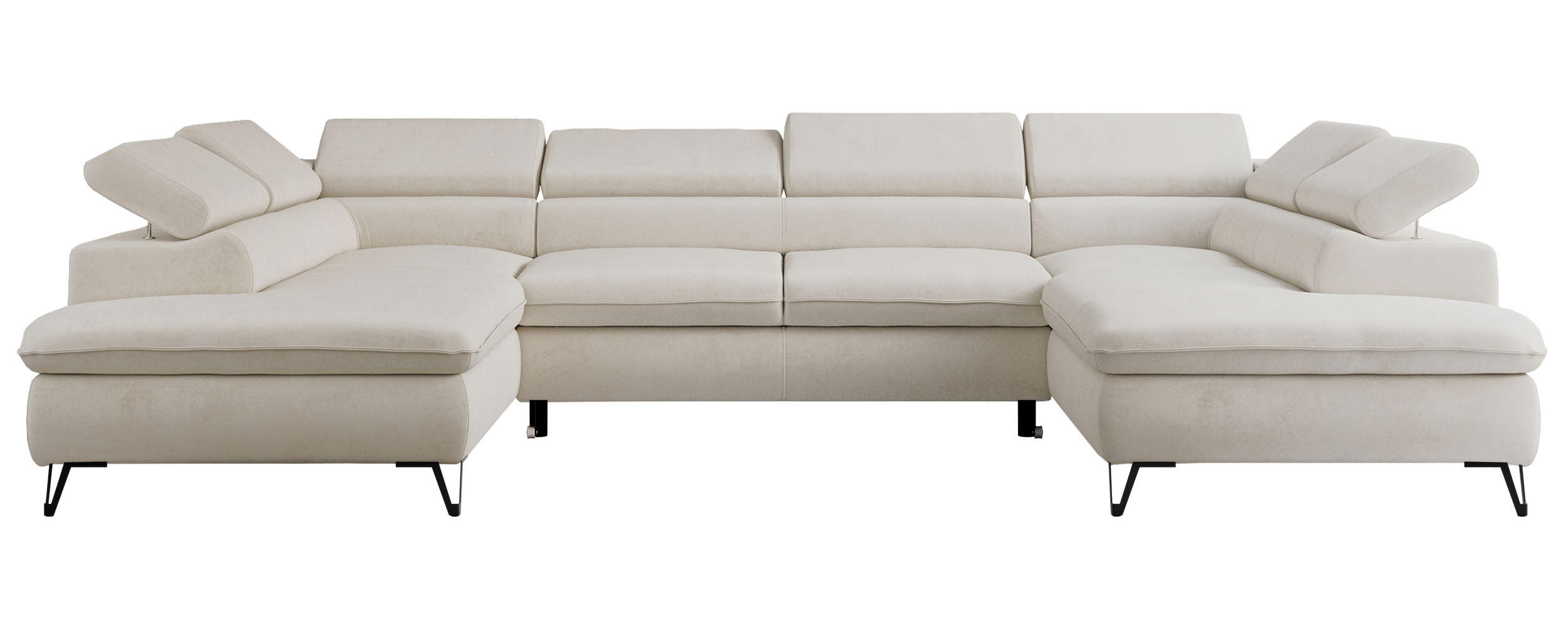 WOHNLANDSCHAFT PETER U Samt Creme - Creme/Schwarz, Textil/Metall (346/76/208cm) - MKS