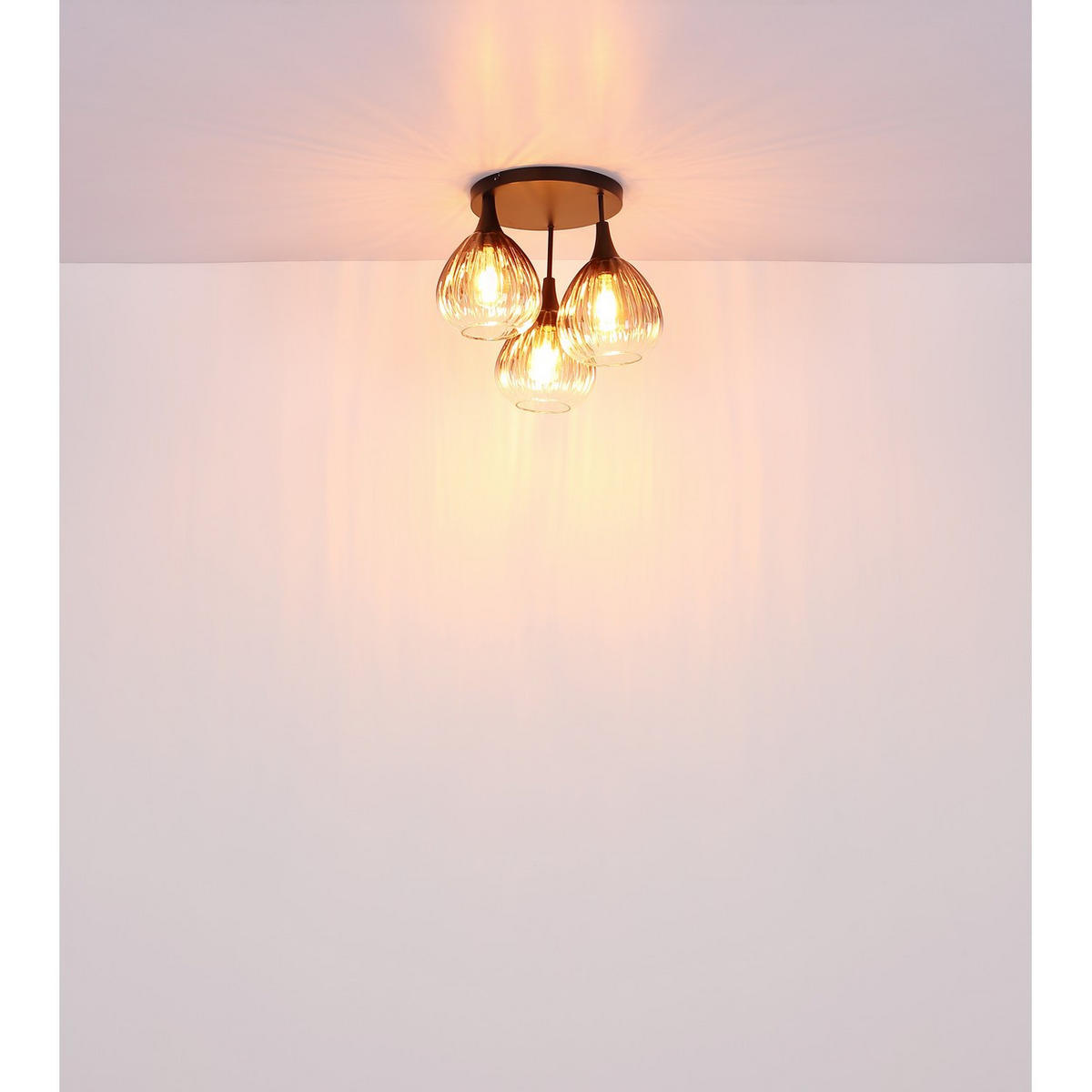 DECKENLEUCHTE Metall, Schwarz, Glas rauchfarben, 3-flammig - Schwarz, Glas (44/44/35cm) - Globo Lighting