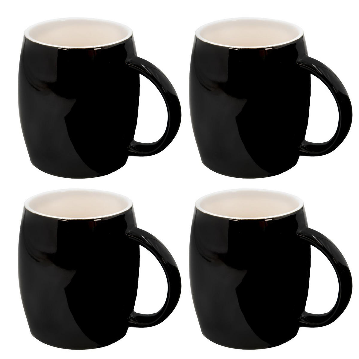 KAFFEETASSE TEETASSE (4er-Set) - Schwarz, Keramik (9/10.5/12.5cm) - Intirilife