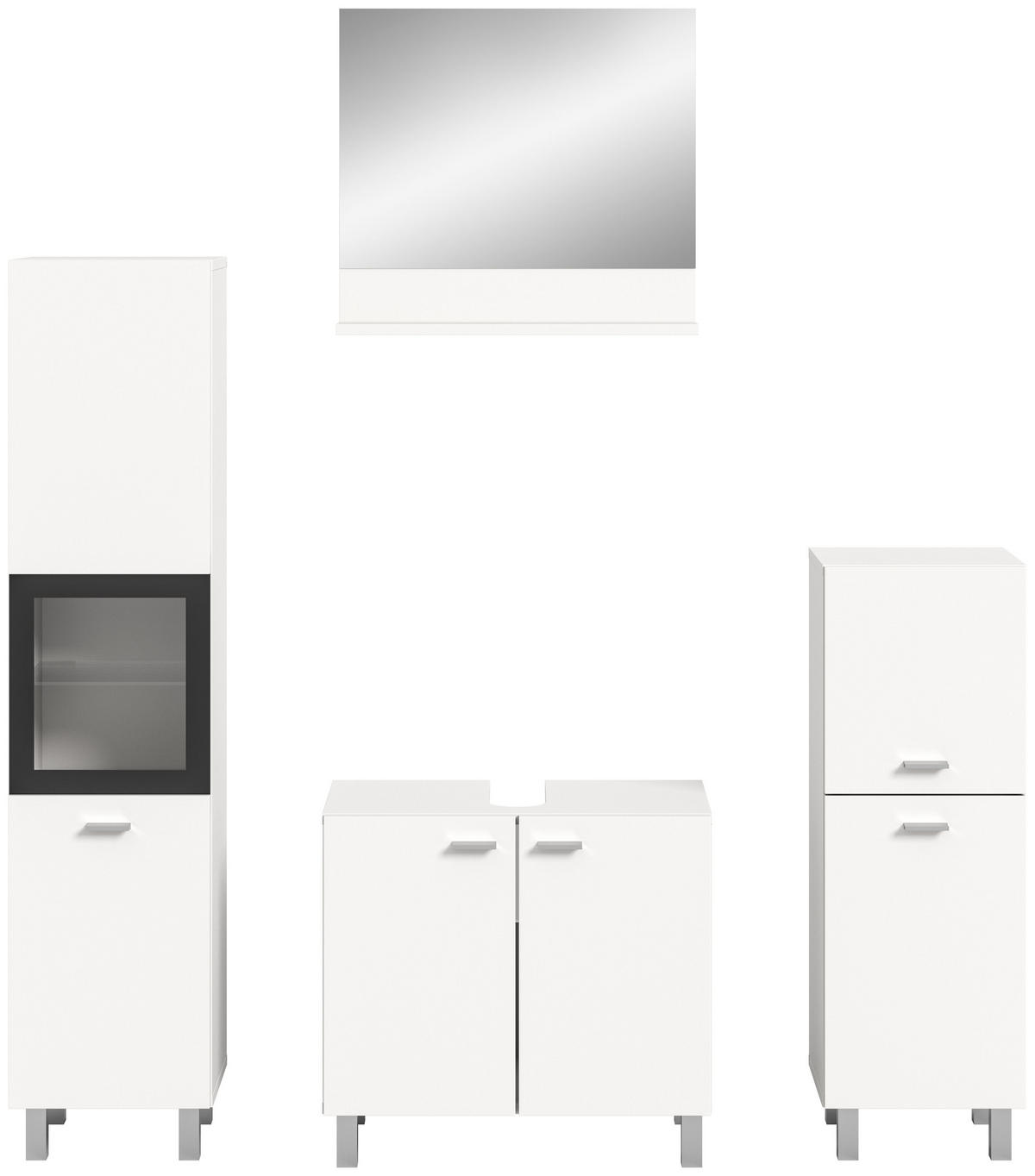 BADKOMBINATION 4tlg. Boston/Tampa Bad in weiß Nachbildung und schwarz B/H/T: 137x186x33 cm - Weiß, Holzwerkstoff (137/186/33cm)