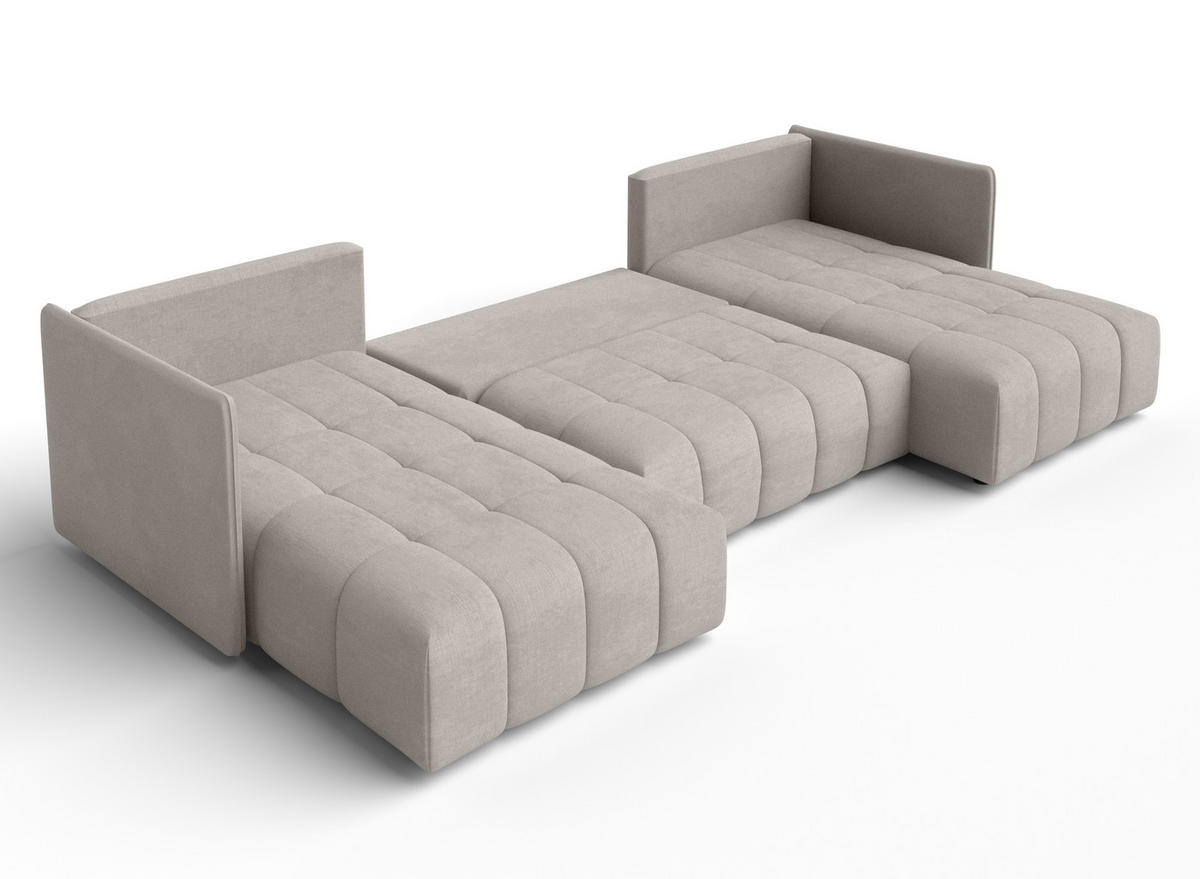 WOHNLANDSCHAFT Mersino Beige 353/180/83 cm – Wohnlandschaft fürs Wohnzimmer - Beige/Schwarz, Kunststoff/Textil (353/83/180cm) - AX Living