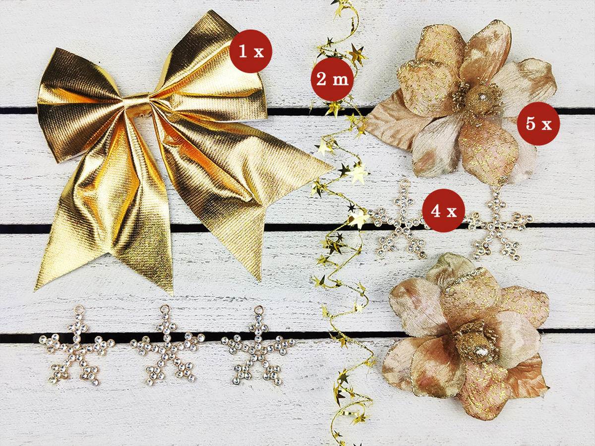 WEIHNACHTSBAUM künstlicher 60 cm mit LED-Beleuchtung, SAMTKUSS, mit 11 Weihnachtsbaumschmuck, Pflanztopf mit Jutesack - Champagner/Braun, Kunststoff/Stein (40/60cm) - LAALU