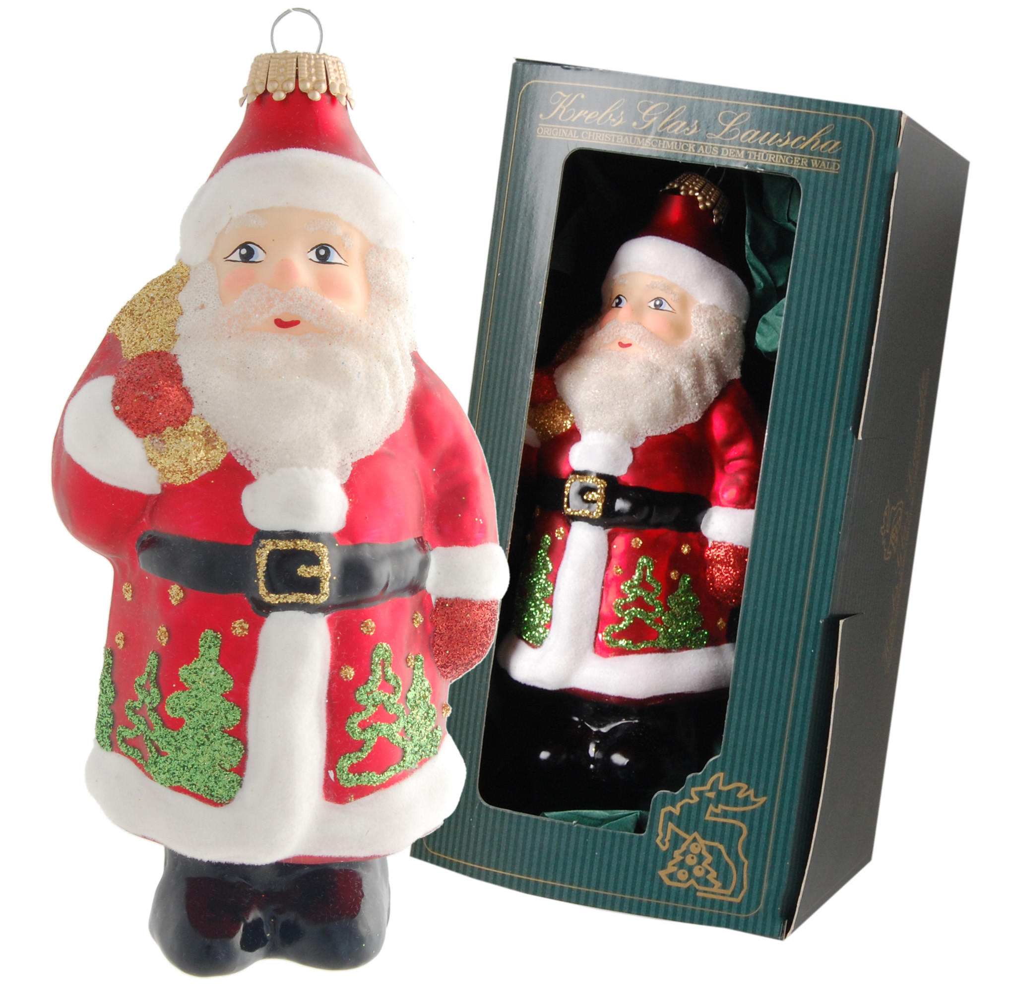 CHRISTBAUMSCHMUCK Santa mit Bäumen Rot 14cm (Glas / 1 Stk.) - Rot, Glas (6/14/6cm) - Krebs Glas Lauscha