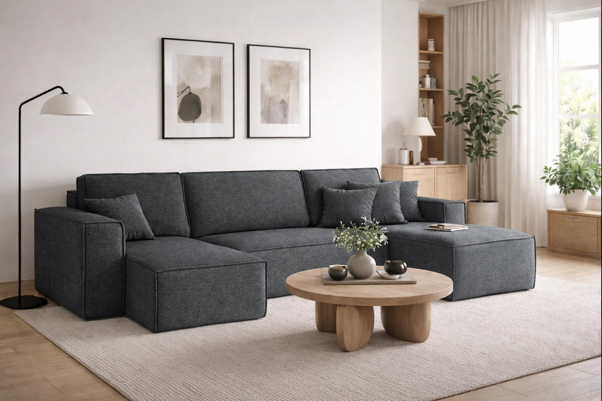 ECKSOFA U-Form Mit Schlaffunktion Und Bettkasten BEST Stoff Neve Dunkelgrau - Dunkelgrau, Holz/Kunststoff (312/142cm) - Kaiser Möbel