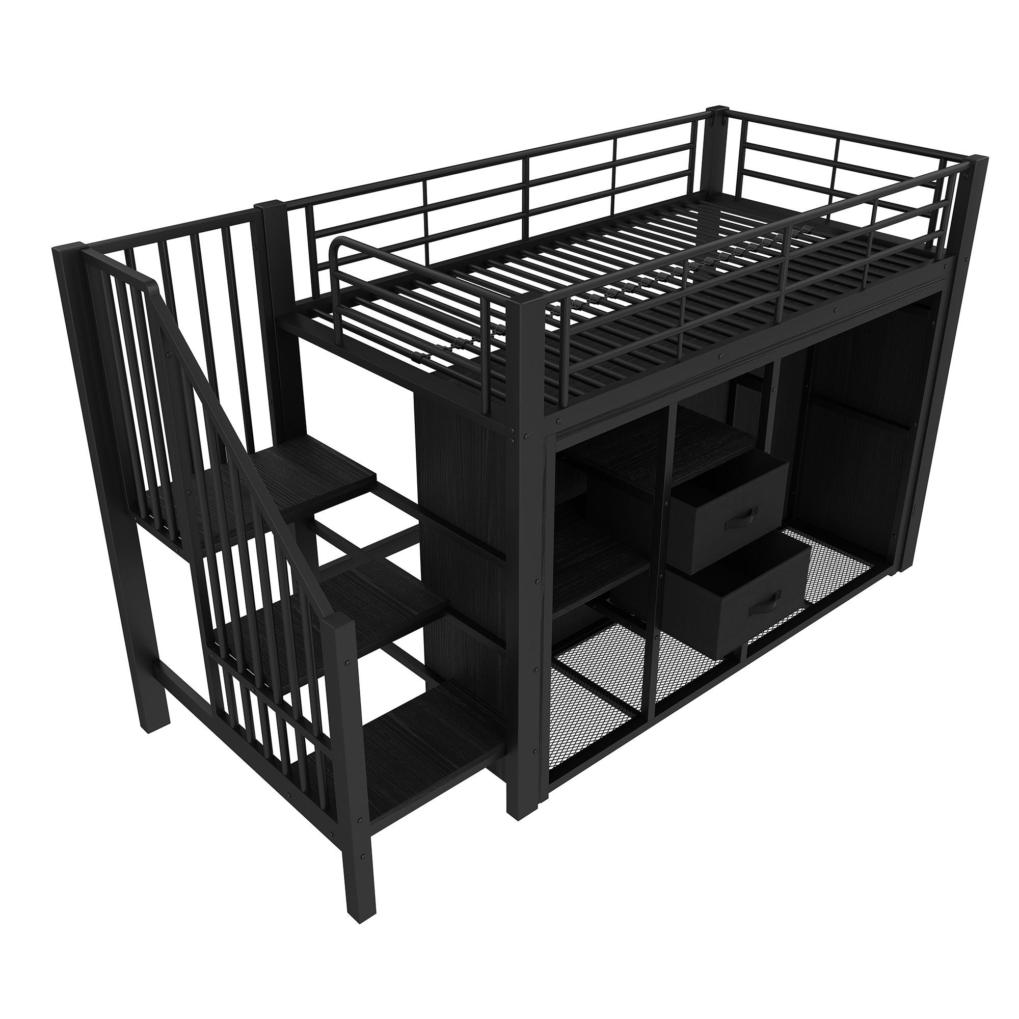 BETT mit LED und Schubladen Schwarz 90x200 cm Metall - Schwarz, Metall (90/200cm) - SONNENH