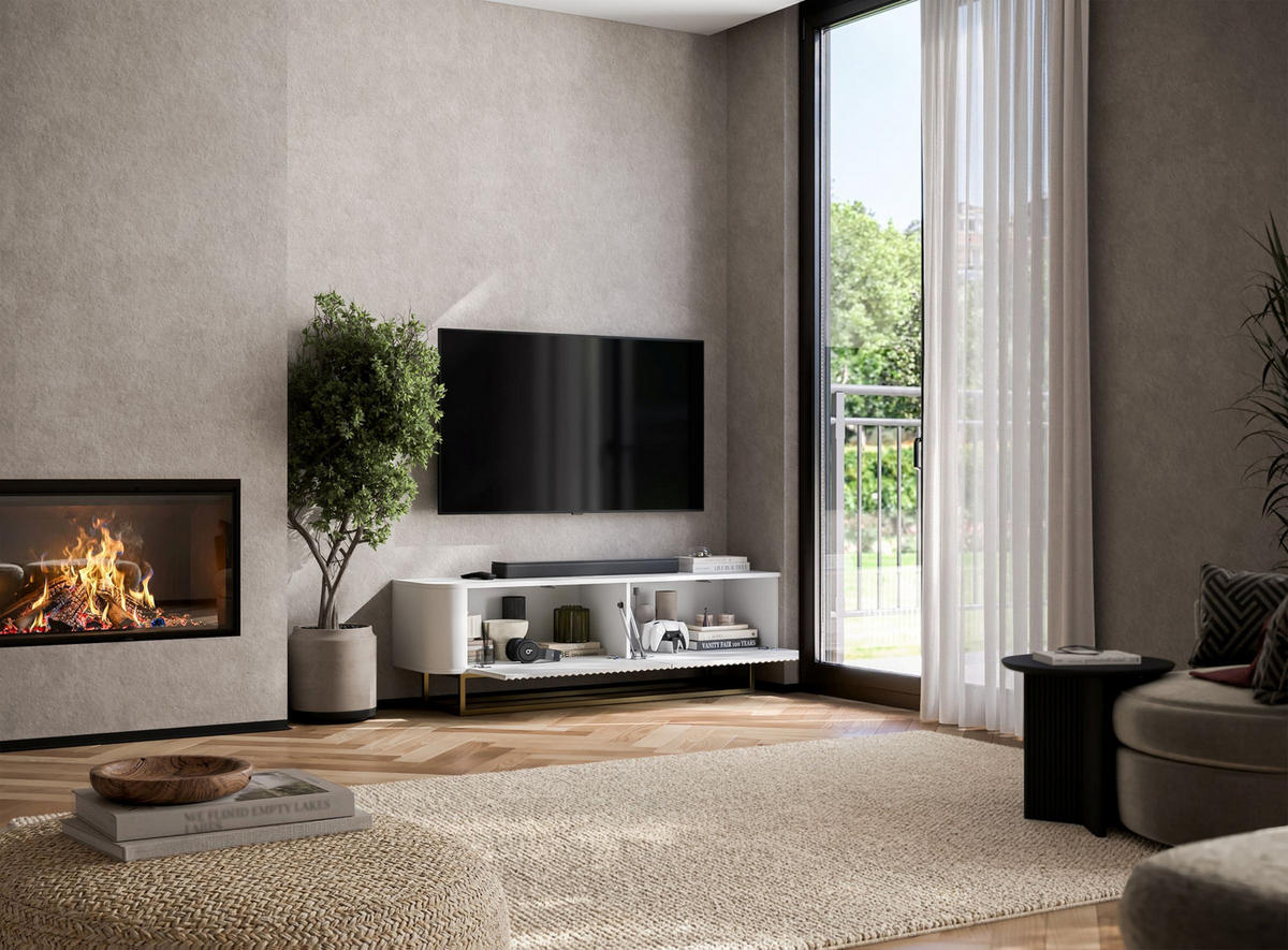 TV STOLÍK Aurora biely matný 140 cm s kovovým rámom - čierna/biela, kov/kompozitné drevo (140/44/35cm) - Meble Lindner