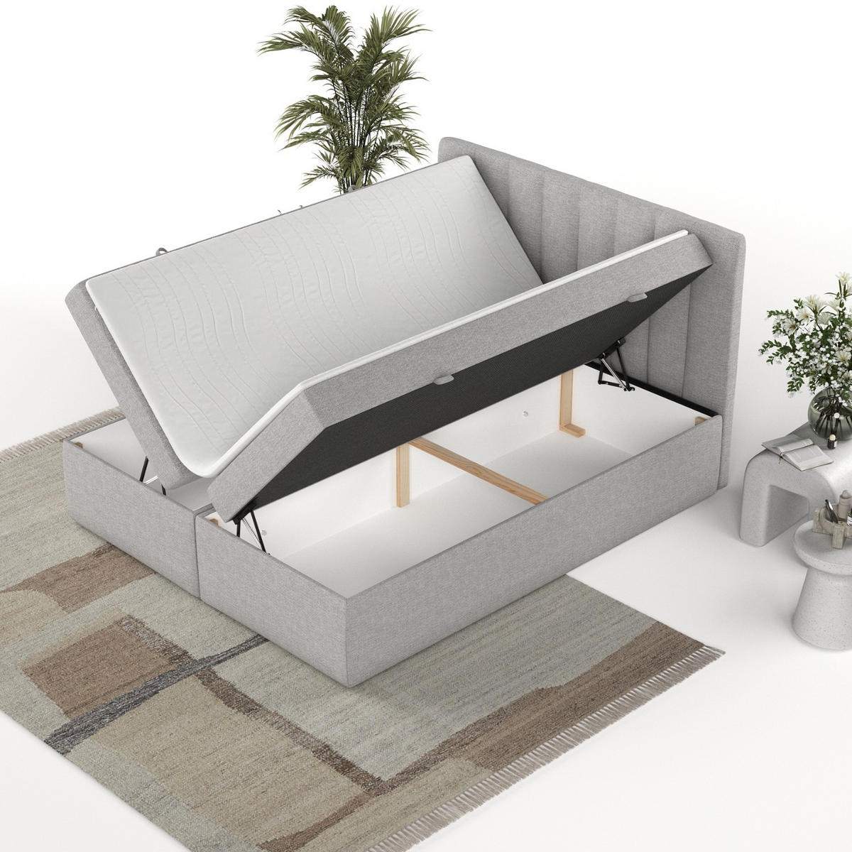 BOXBETT Amaro 180/200 cm Graubeige im Megan Stoff - Schwarz/Grau, Holz/Holzwerkstoff (180/200cm) - AltaBeds