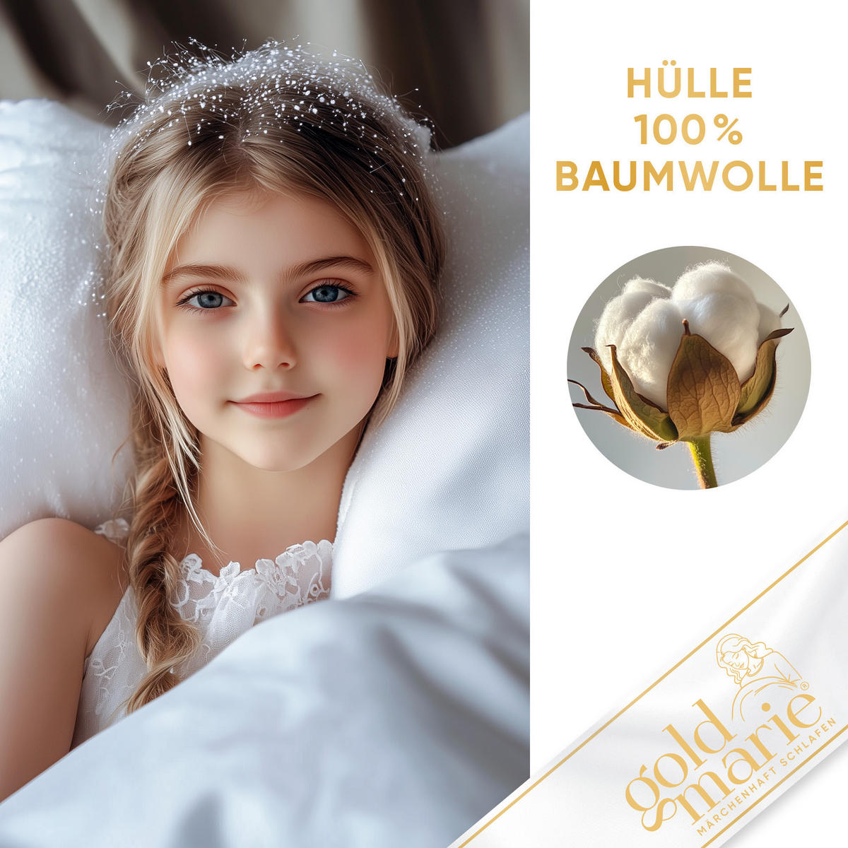 KINDERKISSEN MARIE Entendaunen weich - Weiß, Naturmaterialien (40/80cm) - Goldmarie 