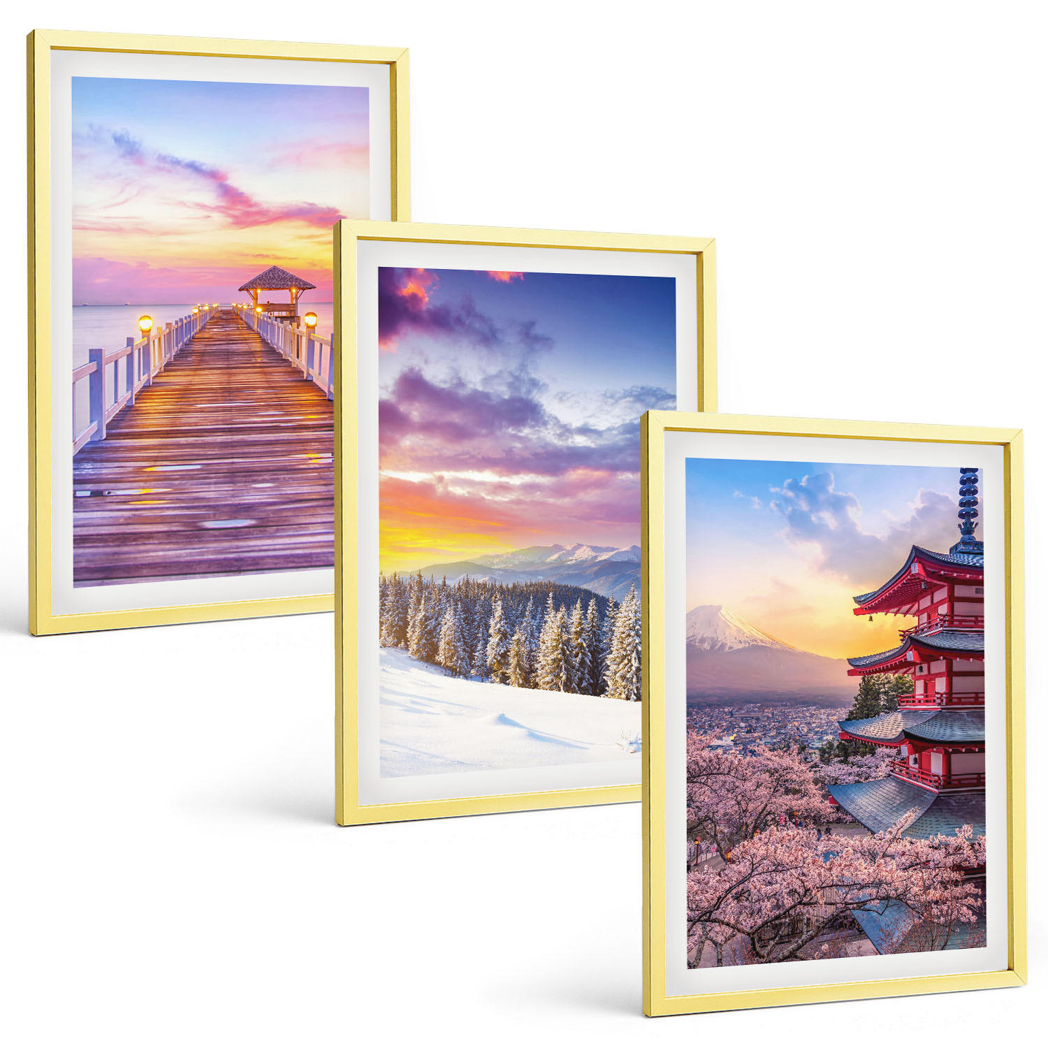 BILDER SET 3er Set - 40x60 cm Goldrahmen - Romantische Himmelslandschaften - Goldfarben, Kunststoff (40/60cm) - TULUP