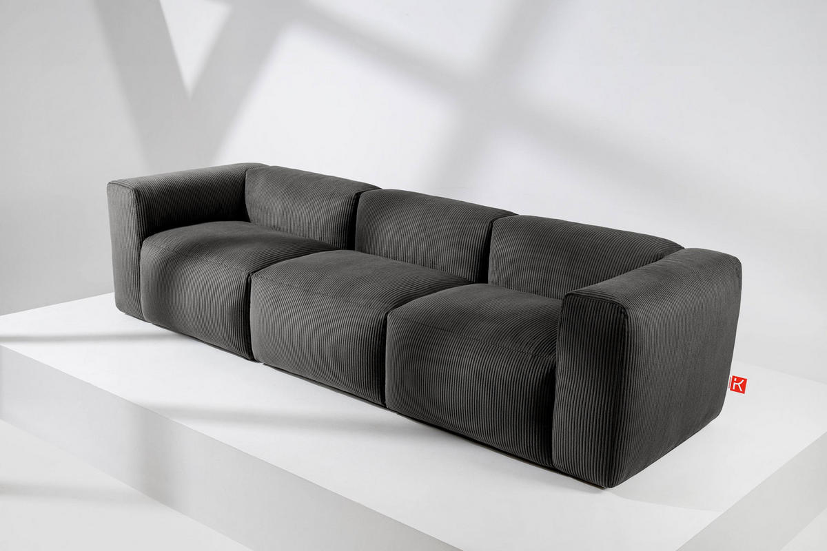 3-SITZER-MODULSOFA BUFFO mit extrem weicher und bequemer Sitzfläche, Kordstoff, grau - Grau, Textil (290/73/96cm) - KONSIMO®