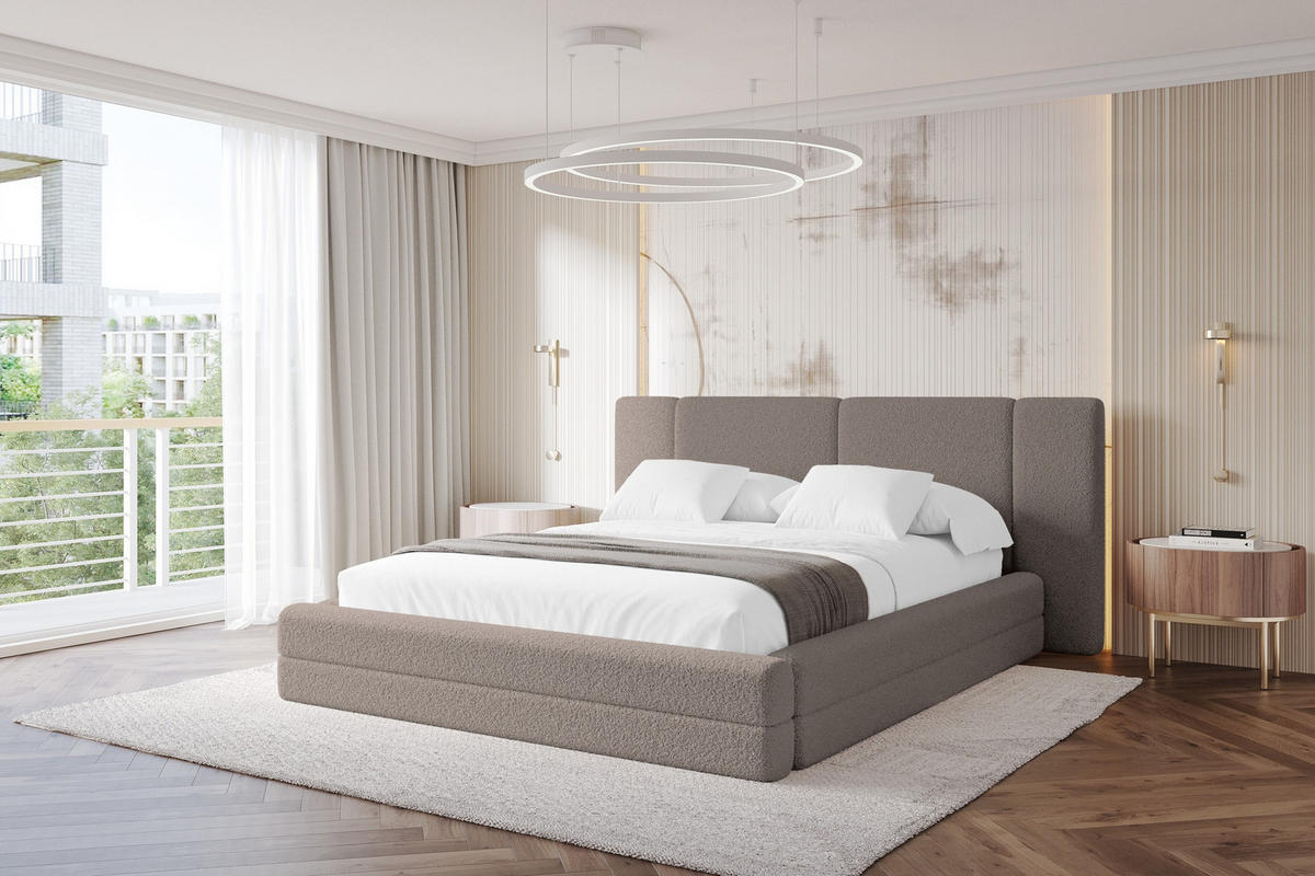 POLSTERBETT mit Bettkasten und Lattenrost, Boxbett ohne Matratze - TEVO 140x200 Braun - Braun, Holzwerkstoff/Textil (140/200cm) - ALTDECOR