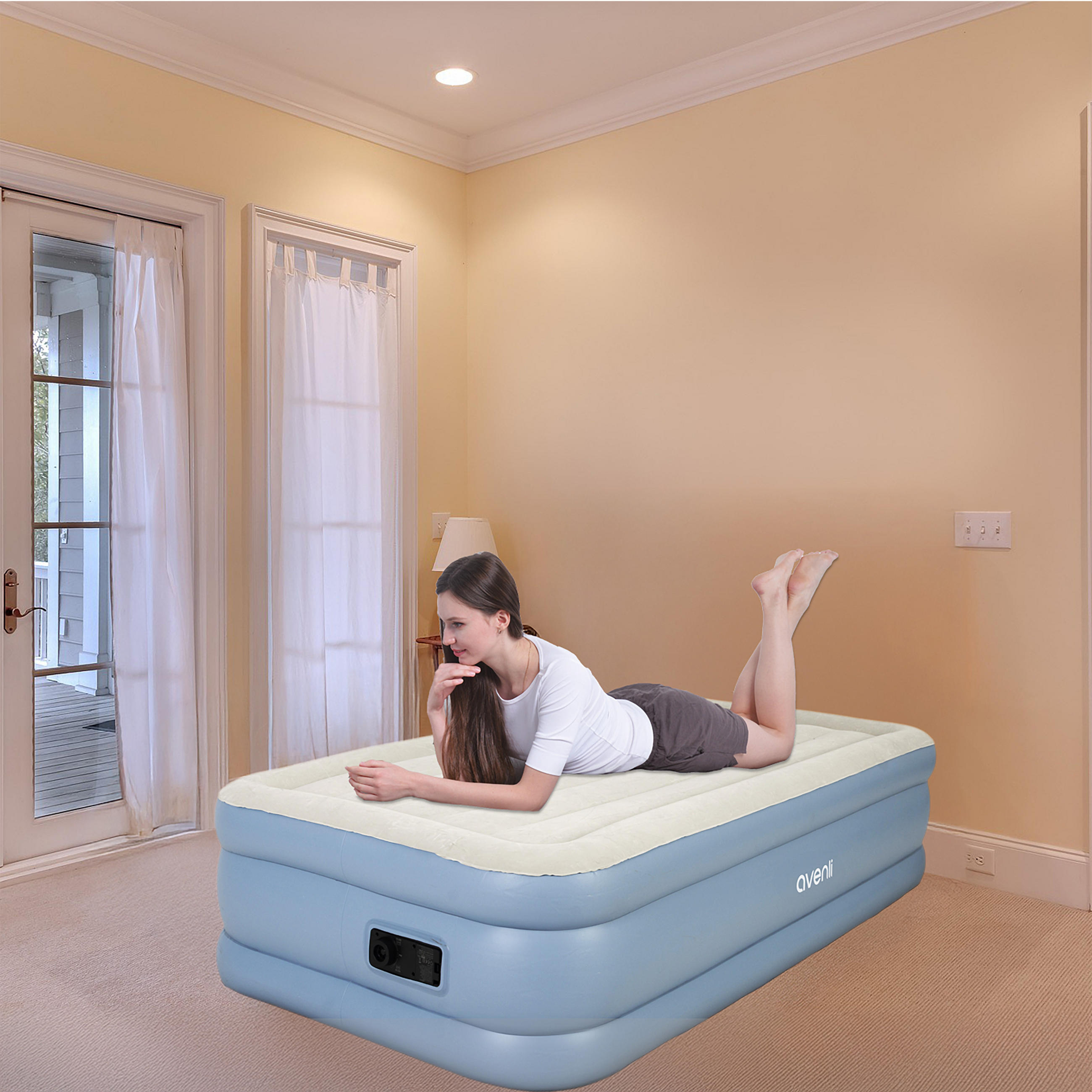 LUFTBETT Luftmatratze selbstaufblasend 191 x 99 x 46 cm mit integrierter Pumpe - Grau/Hellblau, Kunststoff (99/191cm) - Avenli