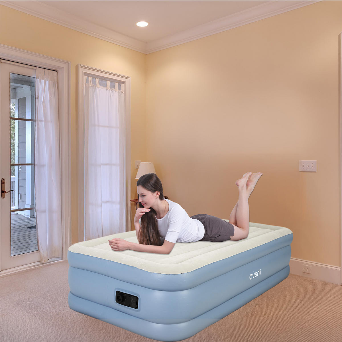 LUFTBETT Luftmatratze selbstaufblasend 191 x 99 x 46 cm mit integrierter Pumpe - Grau/Hellblau, Kunststoff (99/191cm) - Avenli