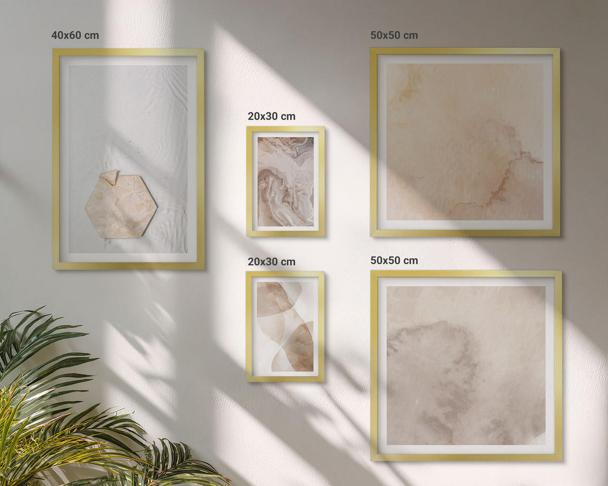 BILDER SET 5er Set - 50x50 cm & 20x30 cm & 40x60 cm Goldrahmen - Designabstraktion, Naturinspiration - Goldfarben, Kunststoff (40/60cm) - TULUP