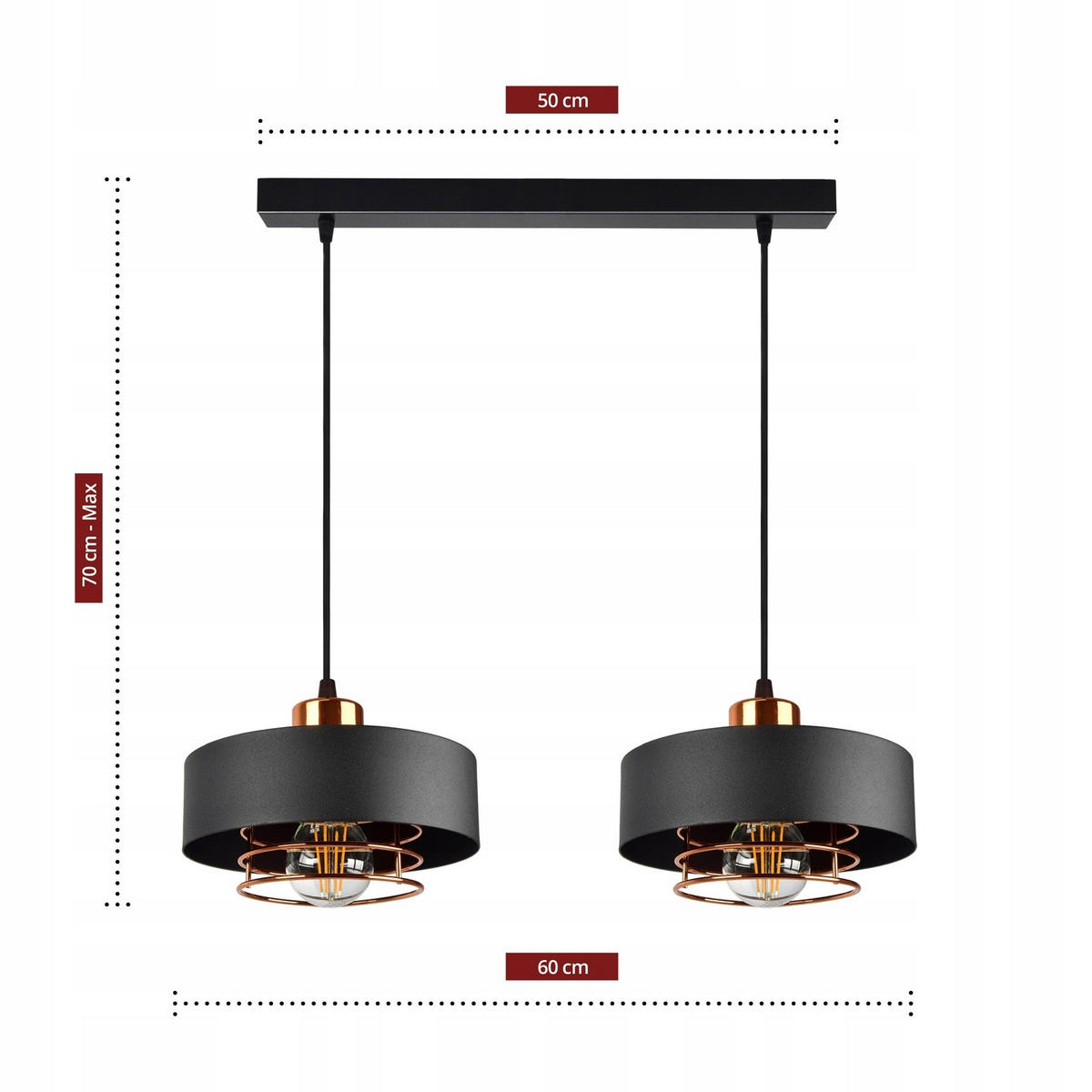PENDELLEUCHTE EDISON - Goldfarben/Schwarz, Metall (20/60/70cm) - kiki design