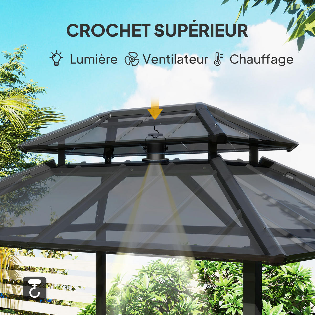 PAVILLON DE-12658 244/184/258 cm Doppeldach mit 2 Regalen Schwarz - Schwarz, Metall (467.36/655.32/619.76cm) - ComfortXL