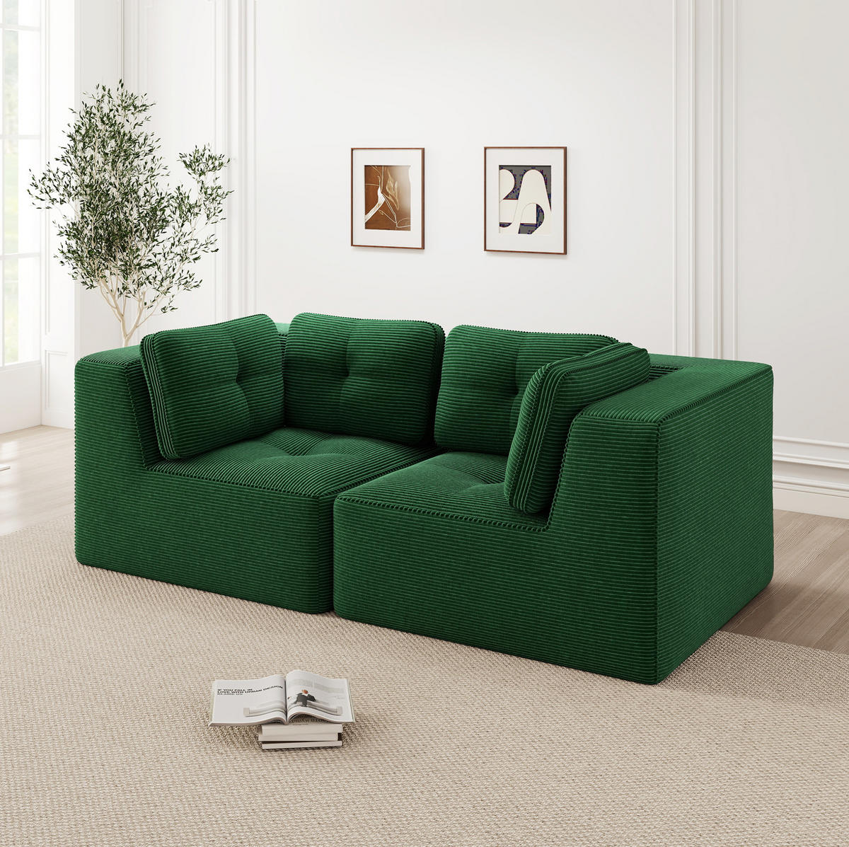 ECKSOFA 208/104/69 cm grün aus Cord mit modularem Design und weichem Sitzkomfort - Grün, Textil (104/208cm) - OKWISH