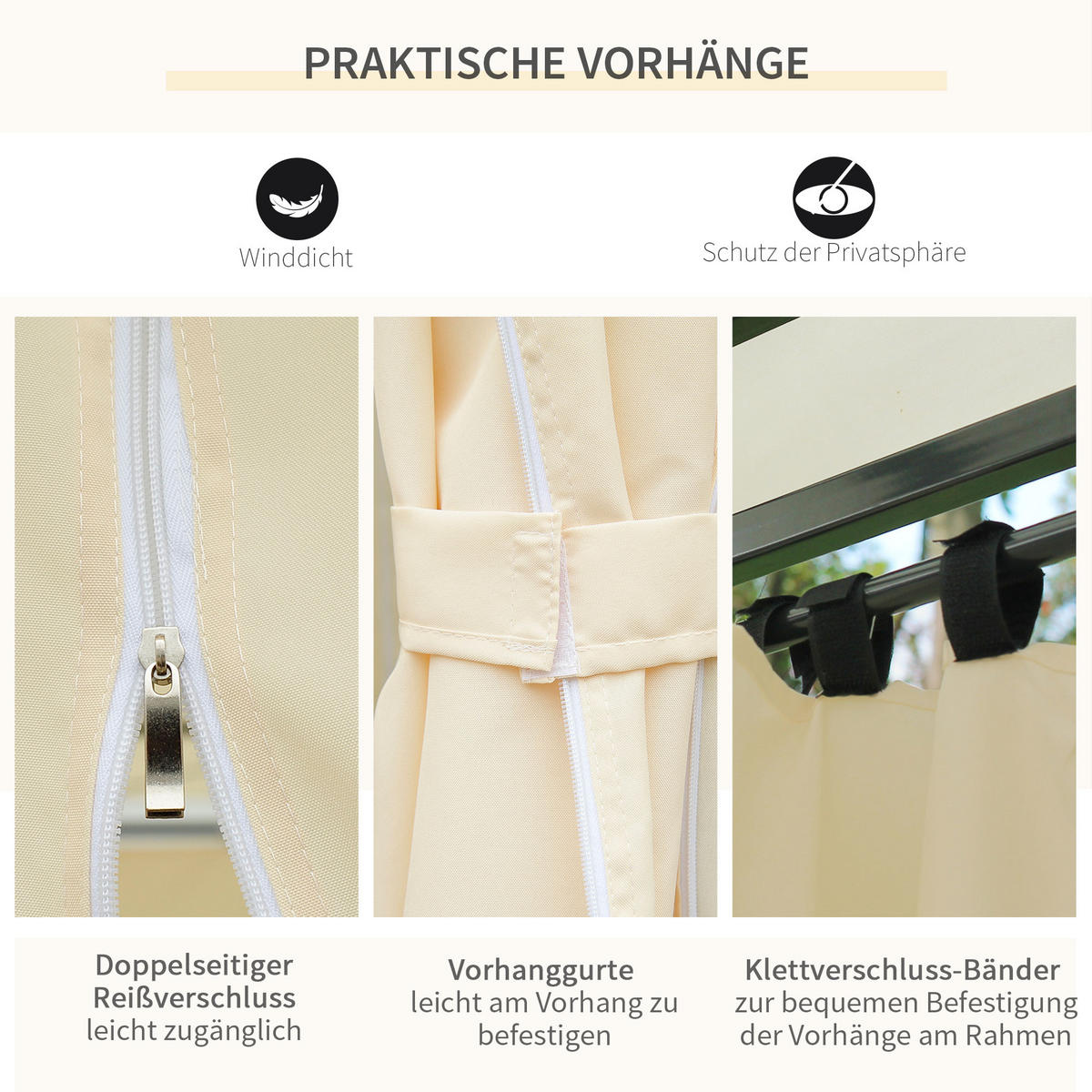 PAVILLON, Beige+Schwarz, Stahl, 180g/m² Polyester - Beige, Metall (300/280/400cm) - Outsunny