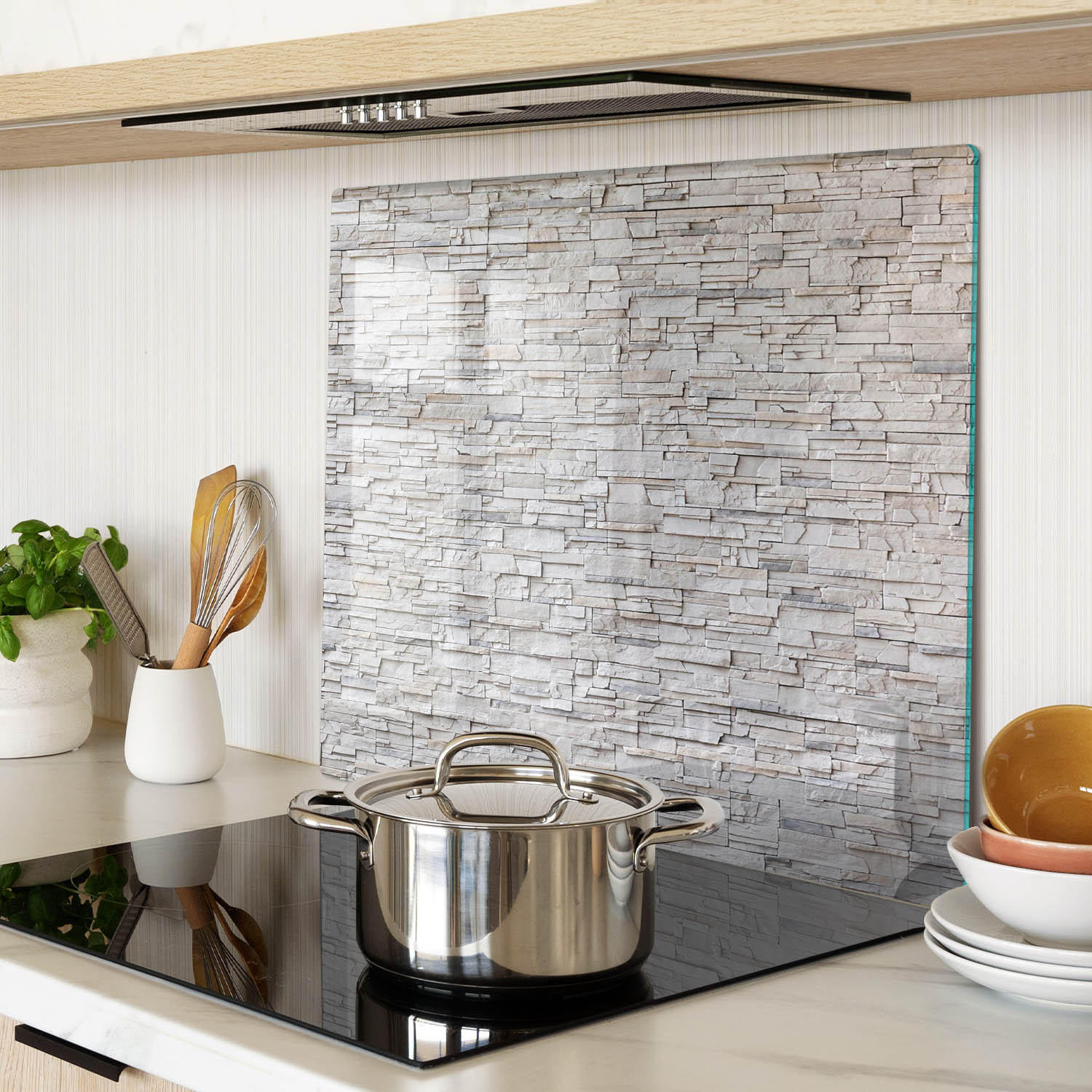 GLASPLATTE 60x52 cm Steinmauer - Beige, Glas (60/0.4/52cm) - TULUP