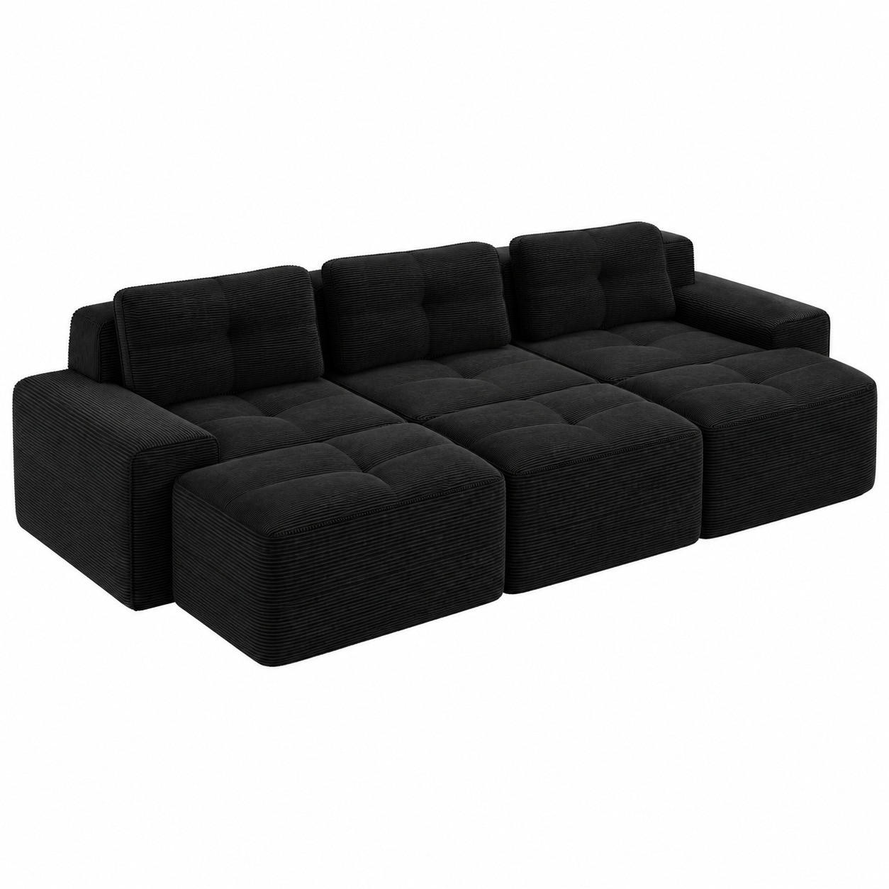 SOFA modular mit Schlaffunktion 74 cm Tiefsitz Cord Black - Schwarz, Kunststoff (177/69/293.2cm) - Meubliv