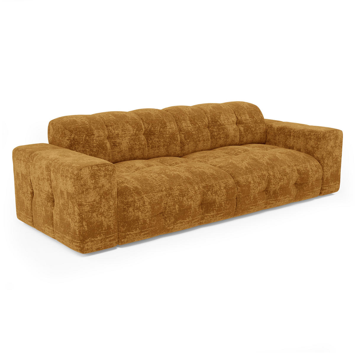 SCHLAFSOFA GERADE geprägter Samt Senf 230cm - Dunkelgelb, Textil (230/85/92cm) - Sia Home