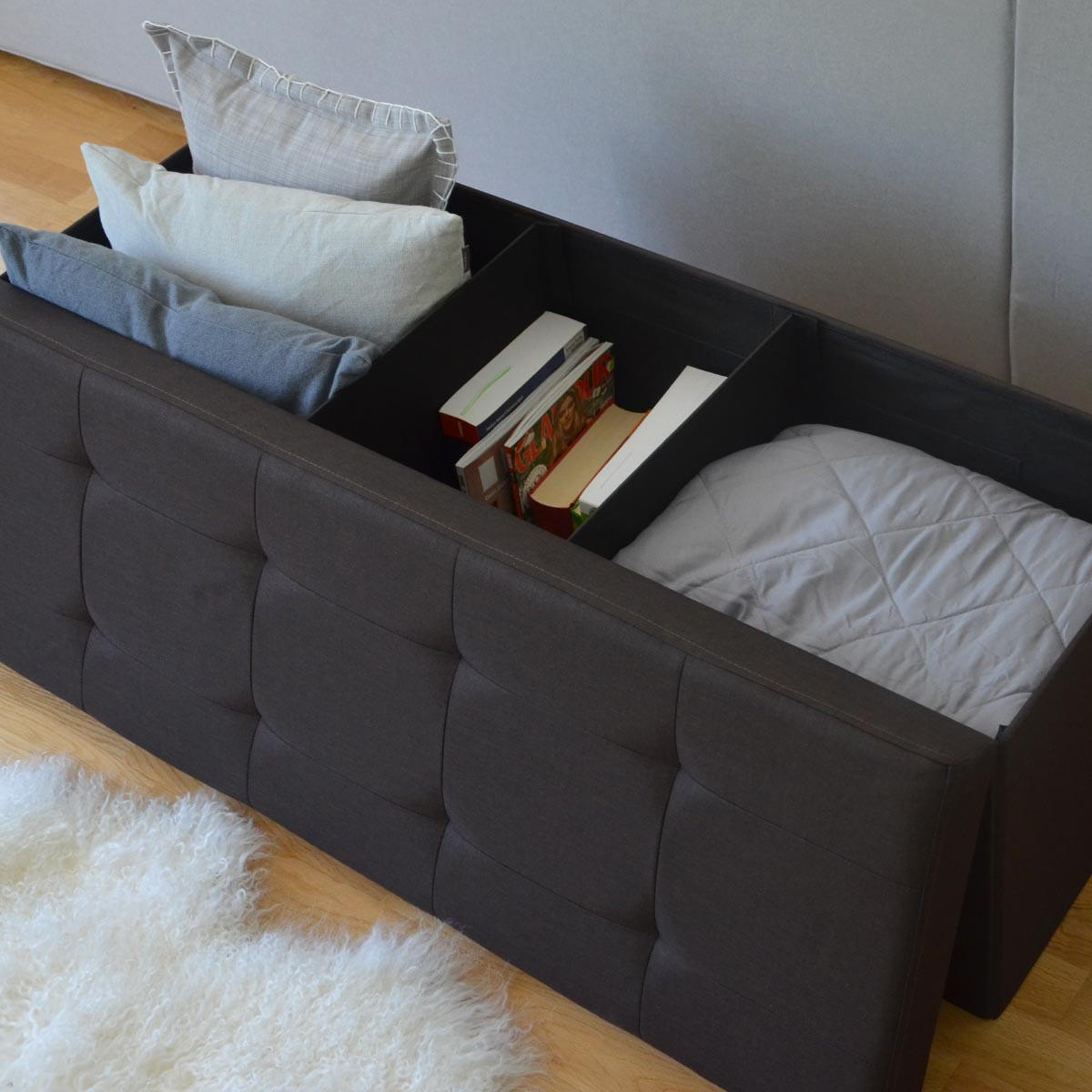 SITZBANK Faltbar, 110/38/38 cm, mit 2 Trennwänden, 120 Liter, Dunkelbraun - Braun, Kunststoff (38/38/110cm) - Dunedesign