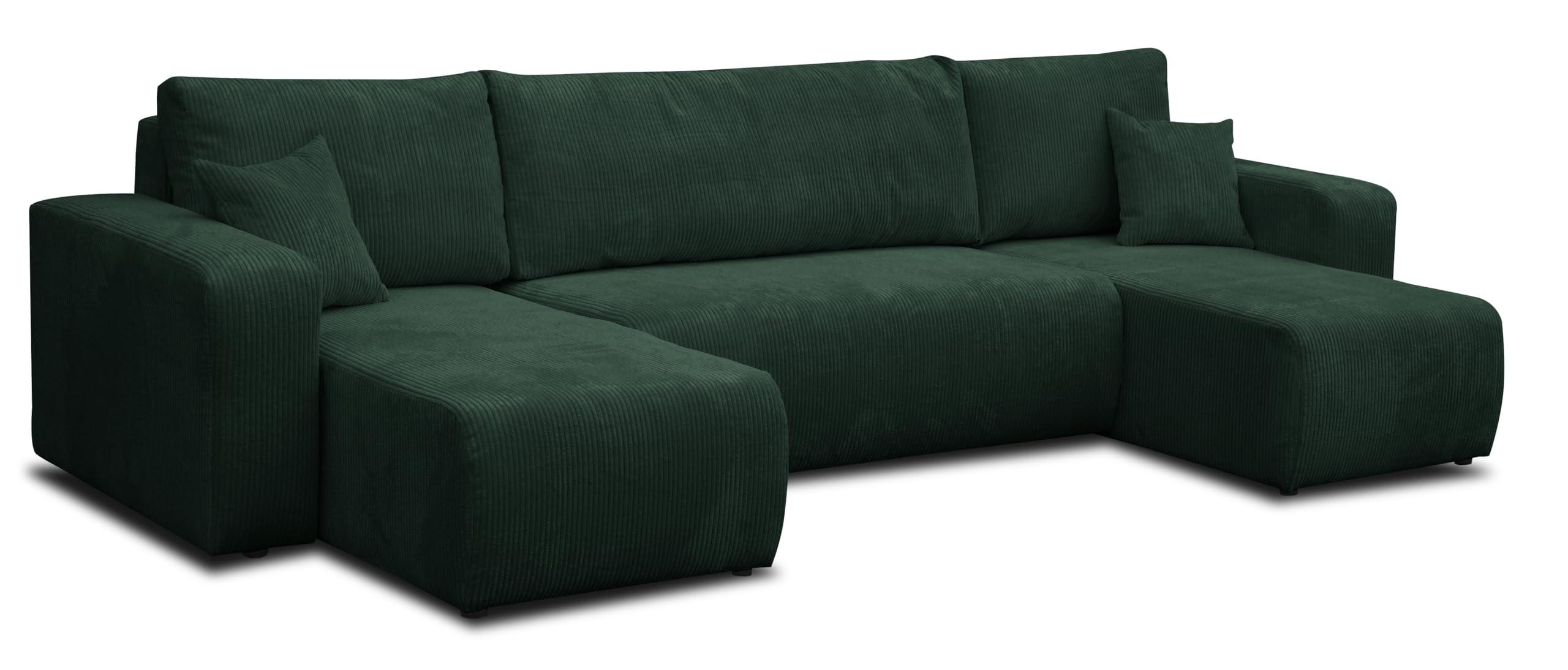 WOHNLANDSCHAFT LUNA U-FORM mit Schlaffunktion und Bettkasten (Grün) - Grün, Textil (312/83/142cm) - VENASI MÖBEL