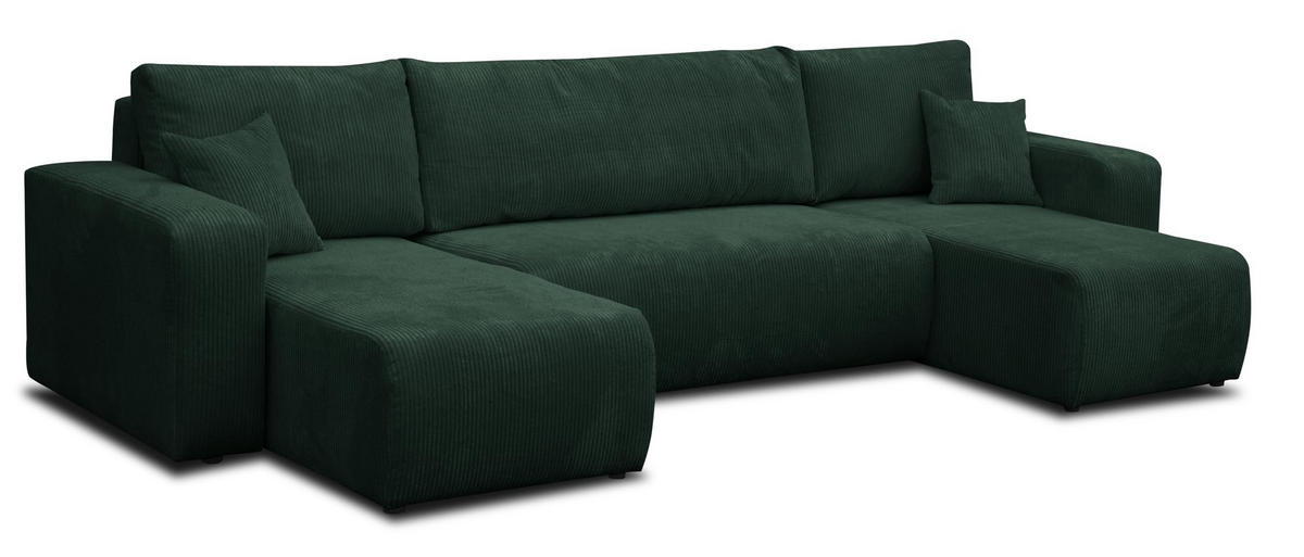 WOHNLANDSCHAFT LUNA U-FORM mit Schlaffunktion und Bettkasten (Grün) - Grün, Textil (312/83/142cm) - VENASI MÖBEL