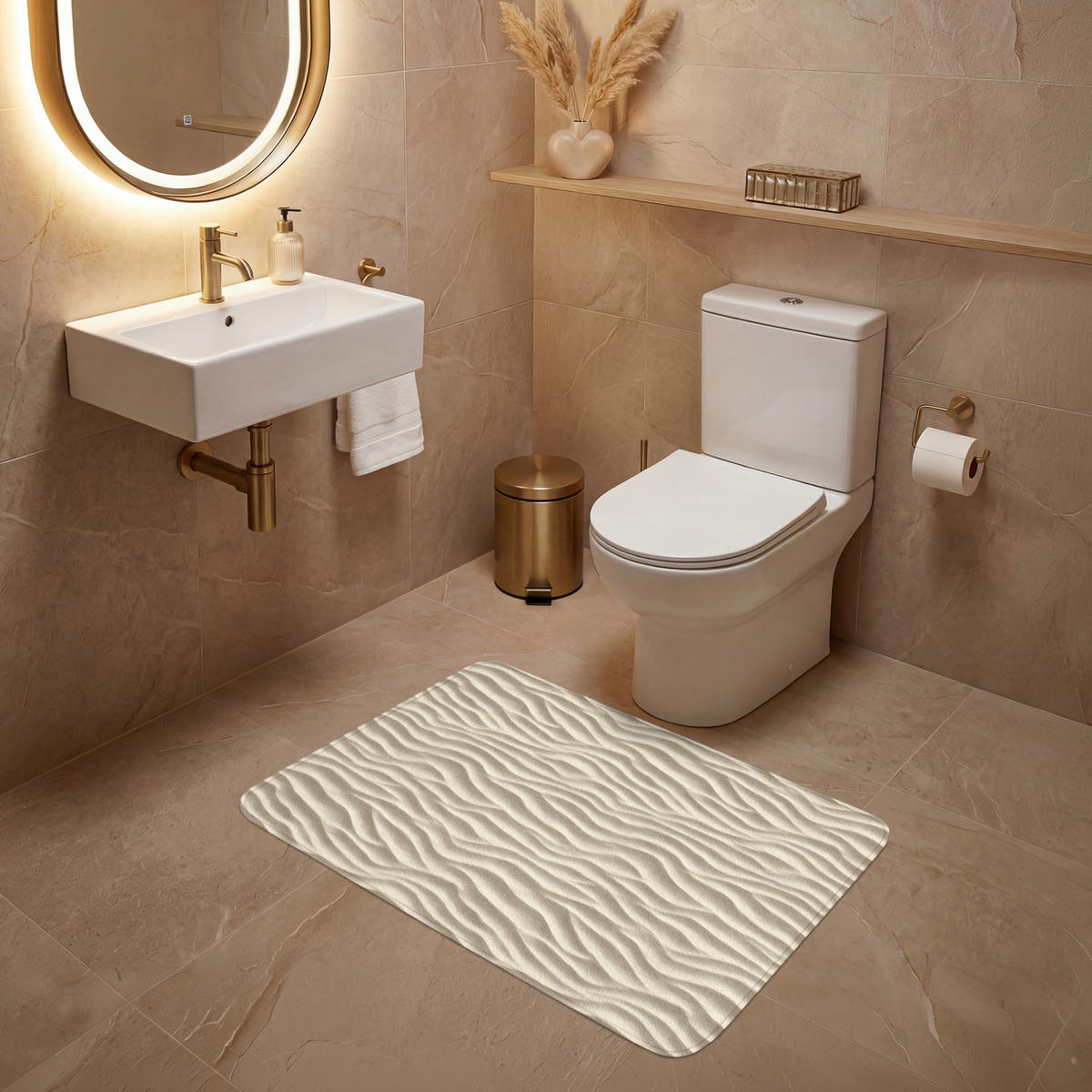 WC PŘEDLOŽKA Písek - Vlny - Béžová 90x60 cm - písková barva, textil/plast (90/1cm) - OnlyWow