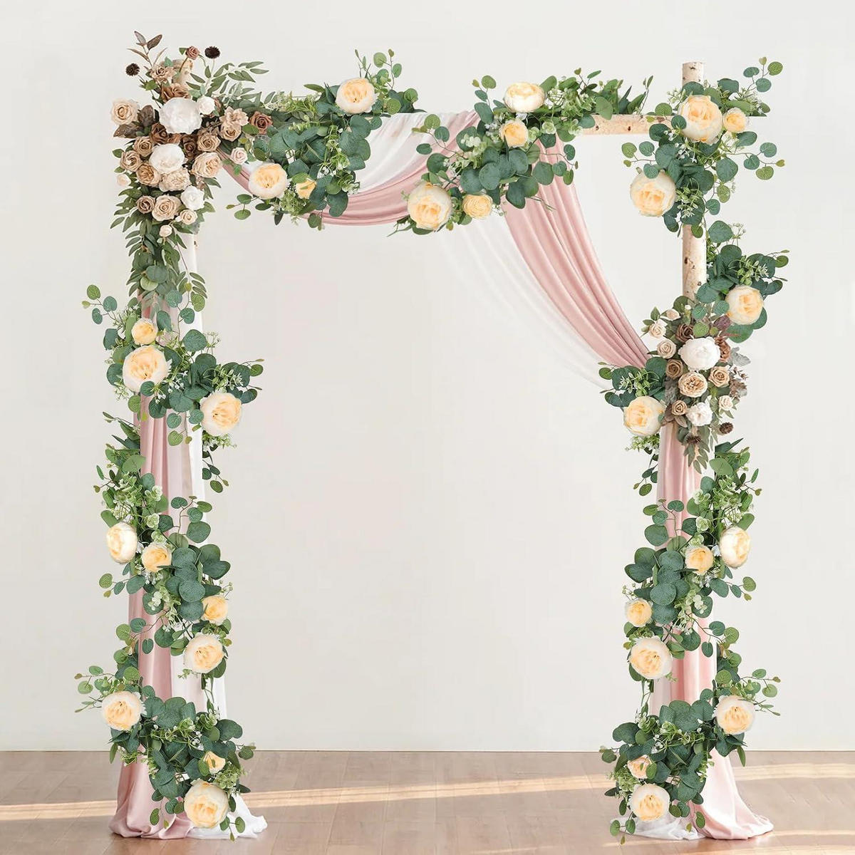 KÜNSTLICHE Blumengirlande Eukalyptus Pfingstrose 200 cm Champagner 2 Stück - Multicolor, Kunststoff (10cm)