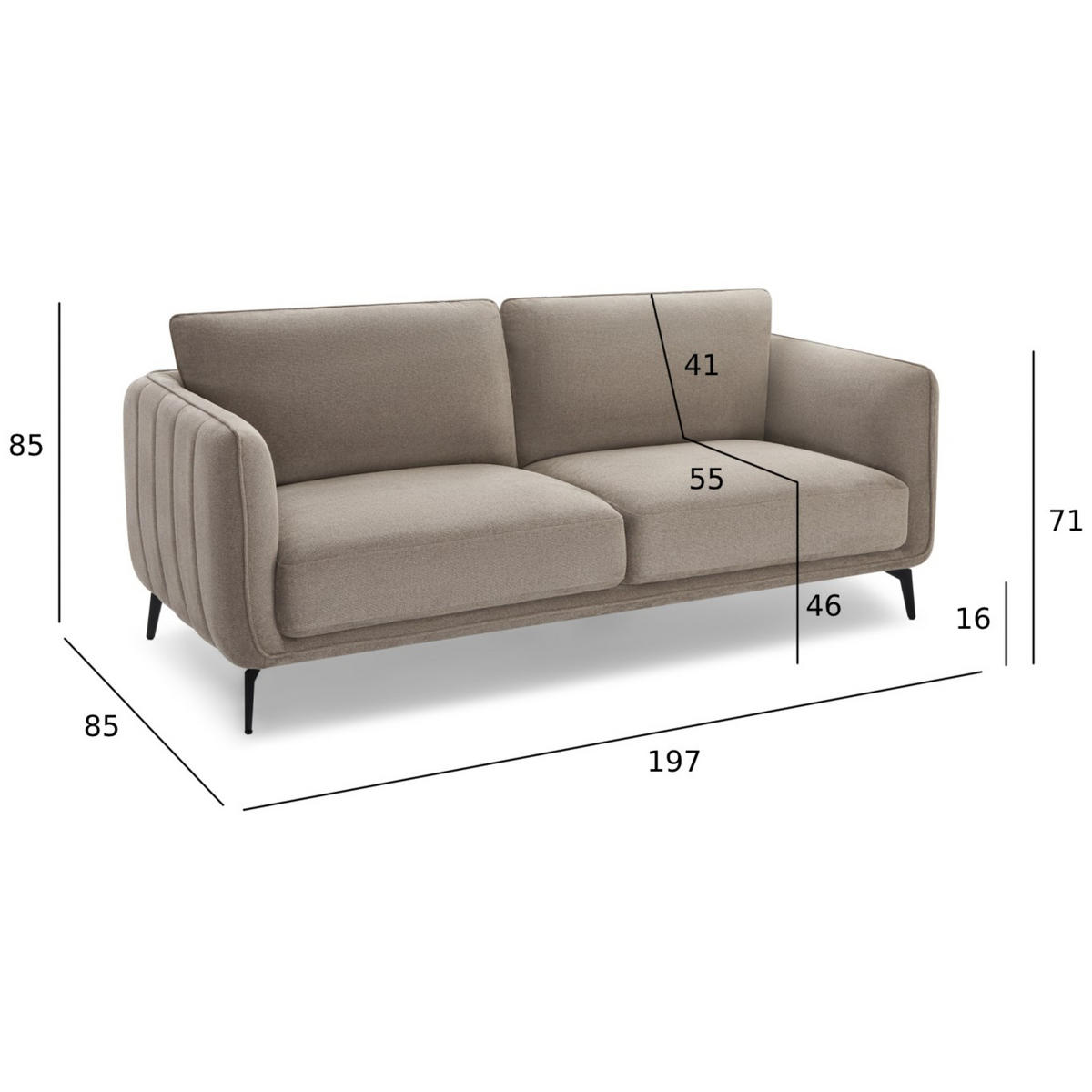 DREISITZER-SOFA Webstoff Beige - Beige/Schwarz, Textil/Metall (197/85/85cm) - Furnhouse