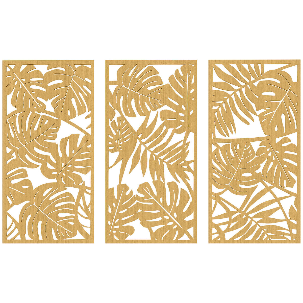 WANDDEKO 3er-Set DE-14365 3D Blätter tropisch Naturholz - Naturfarben, Holzwerkstoff (0.9/80/40cm) - ComfortXL