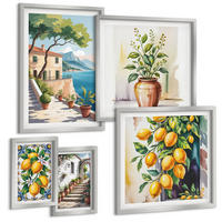 BILDER SET 5er Set - 50x50 cm & 20x30 cm & 40x60 cm Silberner Rahmen - Zitrusbaum im Fenster am Meer - Silberfarben, Kunststoff (40/60cm) - TULUP