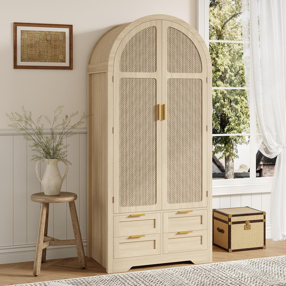 KLEIDERSCHRANK modern gebogene Türen Stauraum Kleiderstange Schubladen Luxus - Eichefarben, Holzwerkstoff (80/179/50cm) - FLIEKS