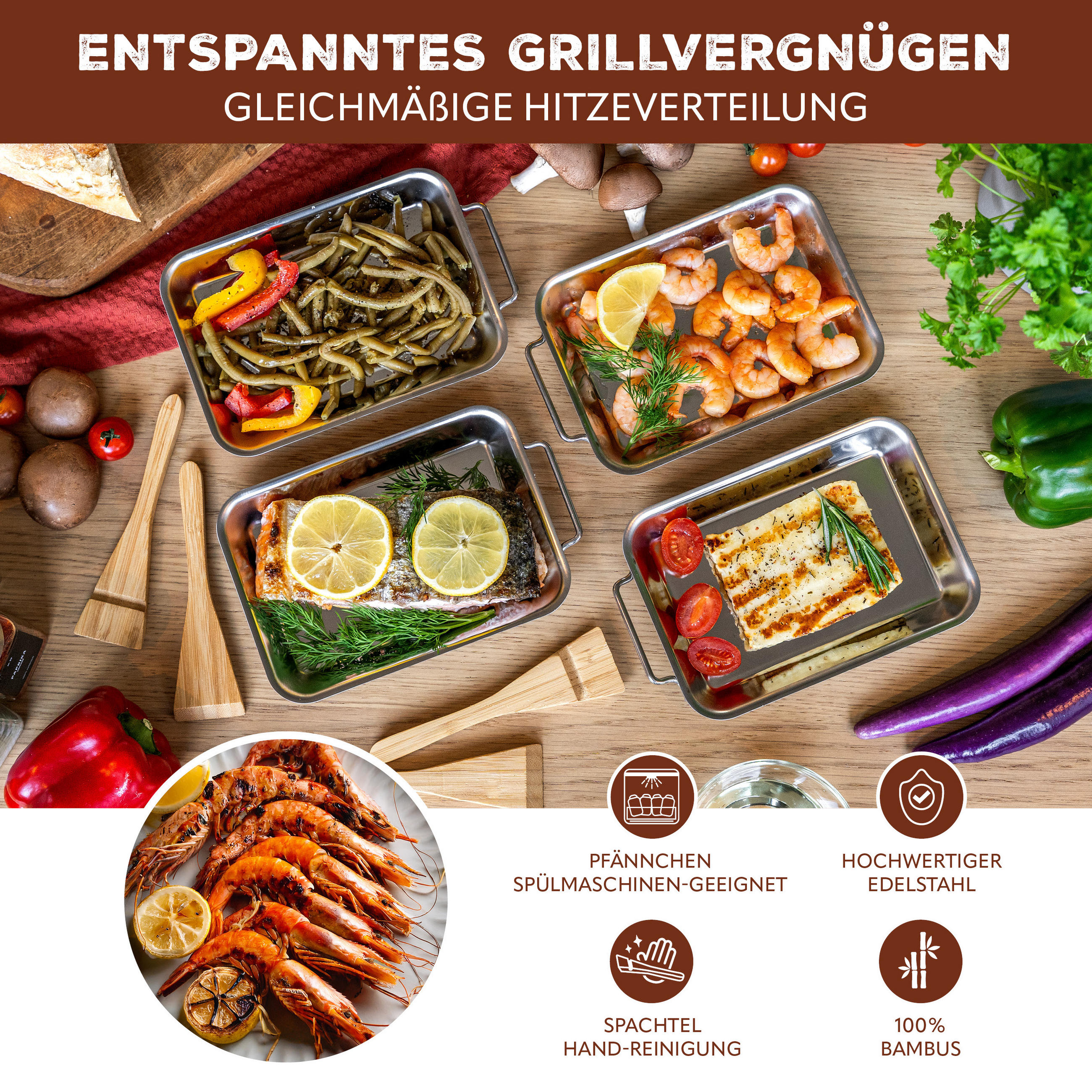 GRILLPFANNE 4er-Set, Edelstahl - Edelstahlfarben, Metall (13/2.5/20cm) - bremermann