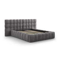 BETT mit Bettkasten und Doppelkopfteil Mamaia aus Samt grau 140x200cm - Grau, Textil (140/200cm) - Micadoni