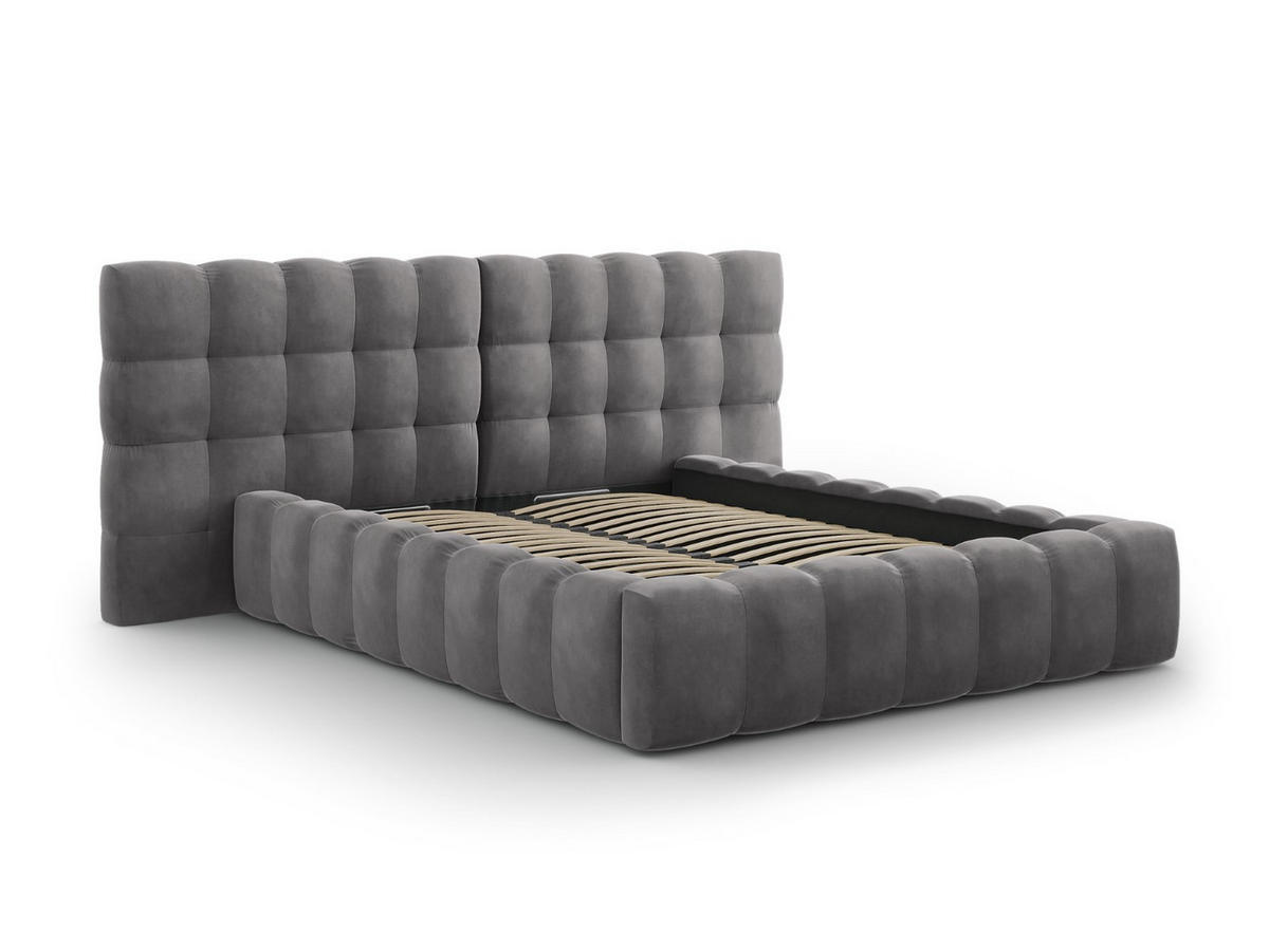 BETT mit Bettkasten und Doppelkopfteil Mamaia aus Samt grau 140x200cm - Grau, Textil (140/200cm) - Micadoni